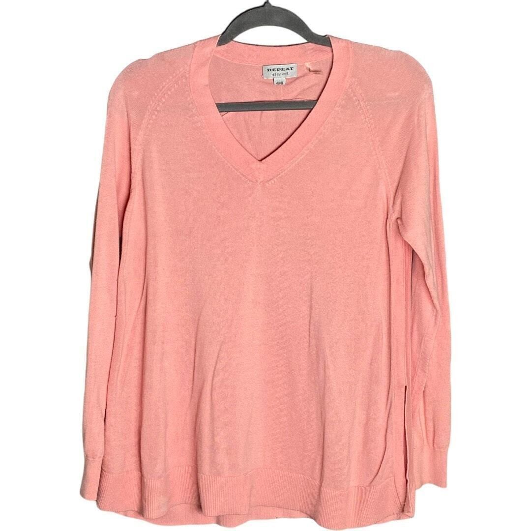 Other Repeat Womens Sweater Easy Knit Long Sleeve V Neck Side Slit Pink Size Medium Size M / US 6-8 / IT 42-44 - 1 Thumbnail