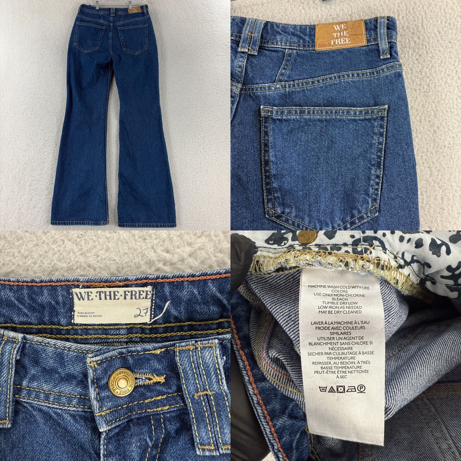 Free People Free People Ava Jeans Womens 27 Blue Denim Wide Flare Leg High Rise Boho Casual Jeans Size 27" / US 4 / IT 40 - 9 Thumbnail