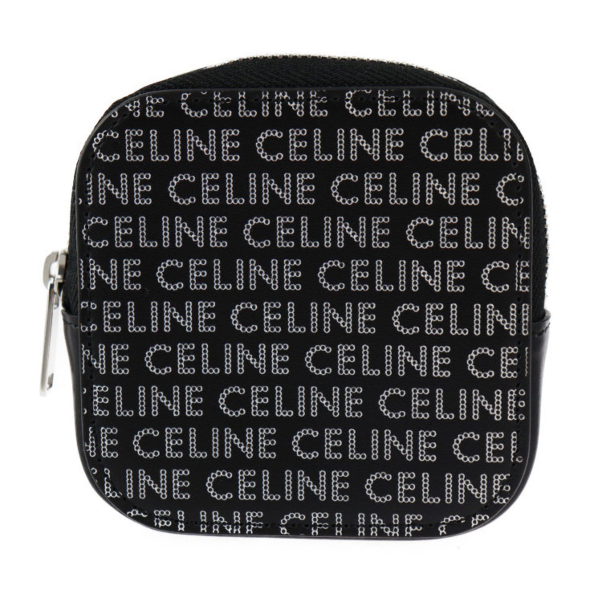 image of Celine Coin Purse Leather Black Silver Round Multi-Case, Women's