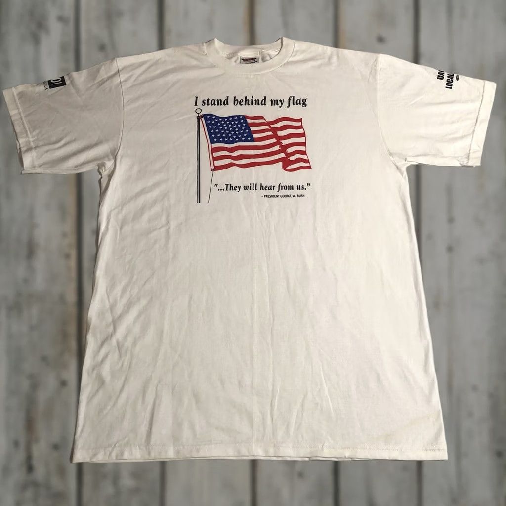 George VINTAGE Jensen 9/11 T-Shirt White XL Patriotic USA 2001 George Bush They Will Hear From Us Mens Size US XL / EU 56 / 4 - 1 Thumbnail