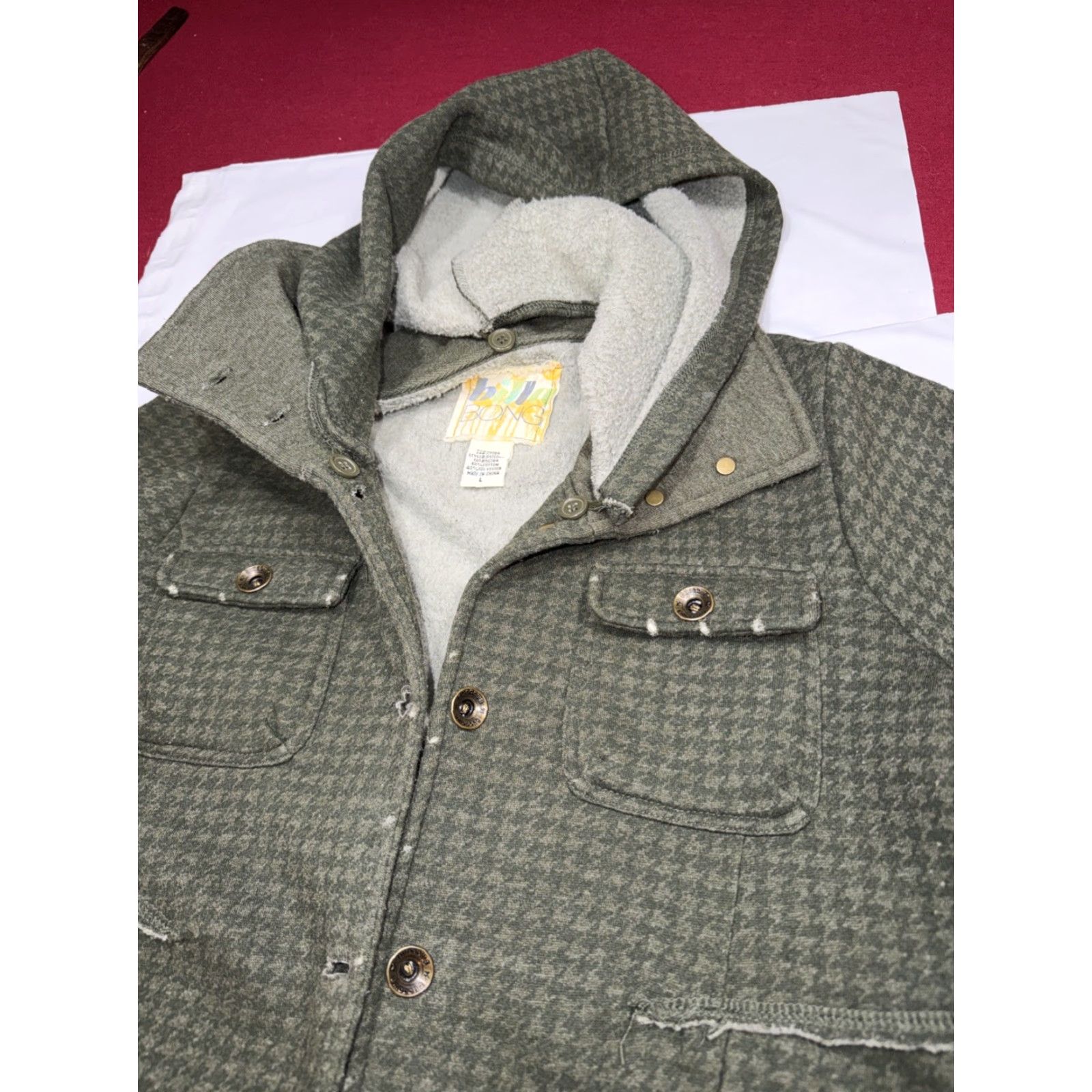 Billabong Billabong Gray Houndstooth Button Knit Jacket Hooded Flap Pockets L Womens Regular Lg Size L / US 10 / IT 46 - 4 Thumbnail
