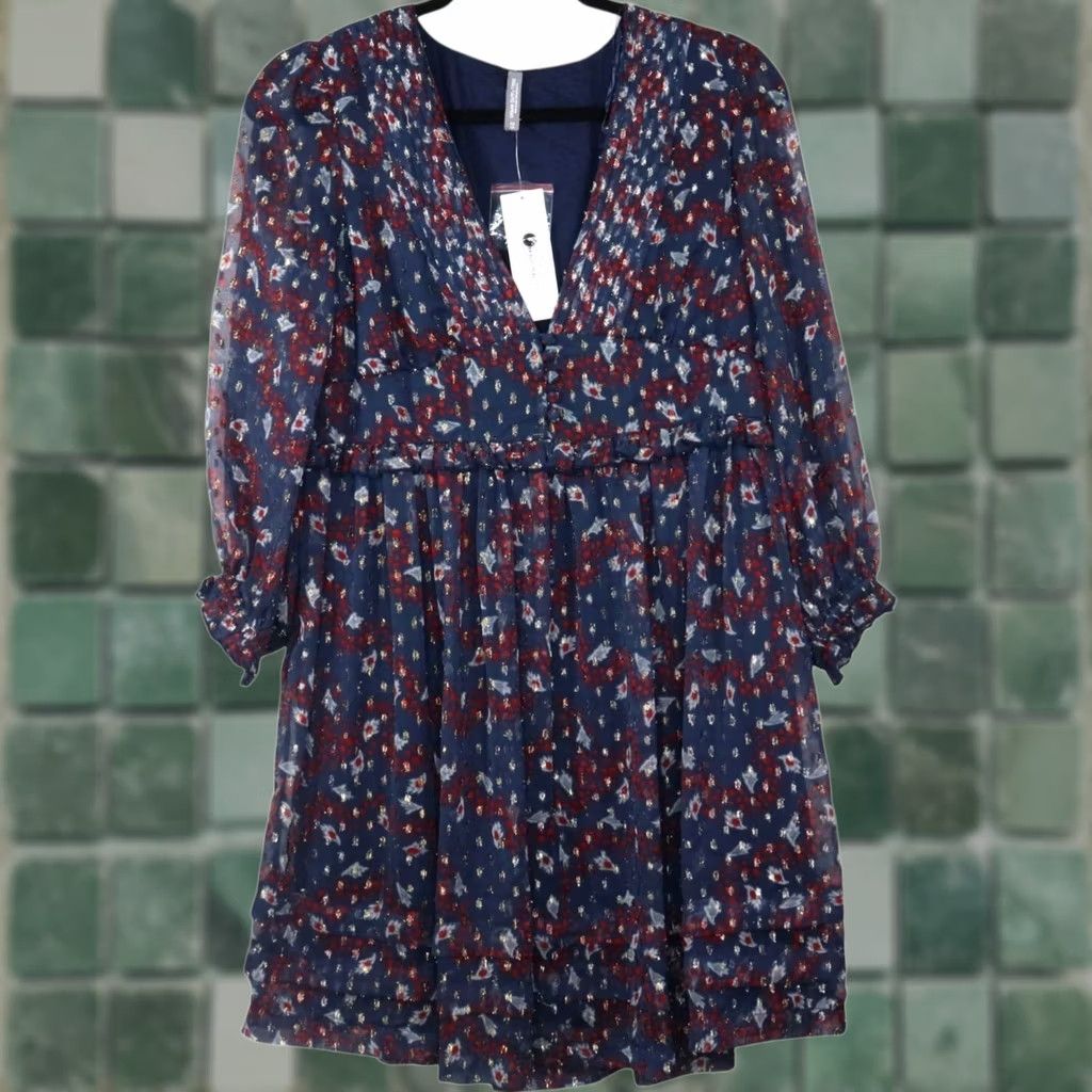 Urban Outfitters VINTAGE? Urban Outfitters Printed Chiffon Mini Dress Women's XS Blue Puff Sleeve Ruffle Pintuck Short Sleeve 3/4 Sleeve Mini Dress Girls? Size XS / US 0-2 / IT 36-38 - 1 Thumbnail