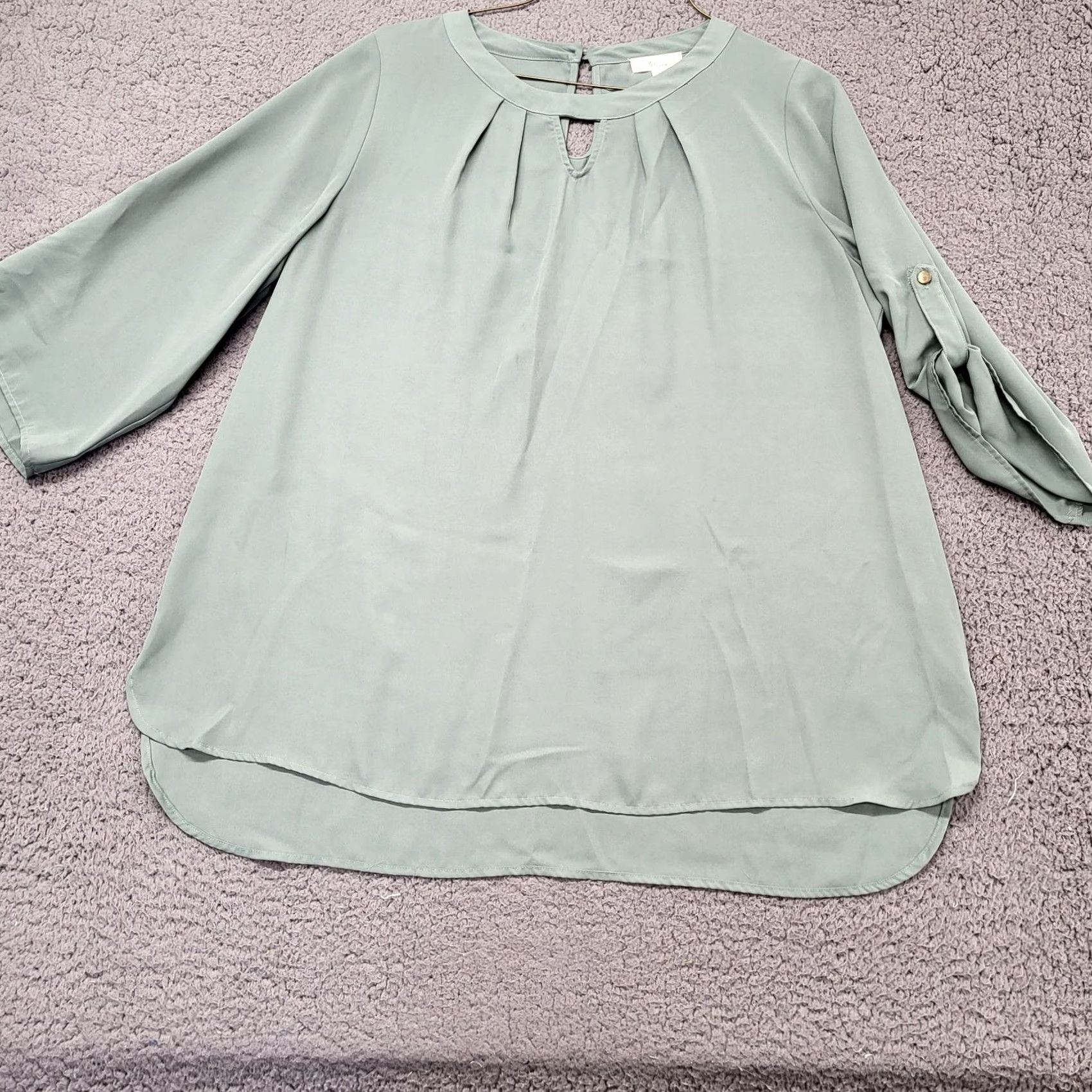 Vintage Misia Blouse Shirt Women's L Sage Green Lightweight Keyhole Short Sleeve Shirt Size L / US 10 / IT 46 - 3 Thumbnail