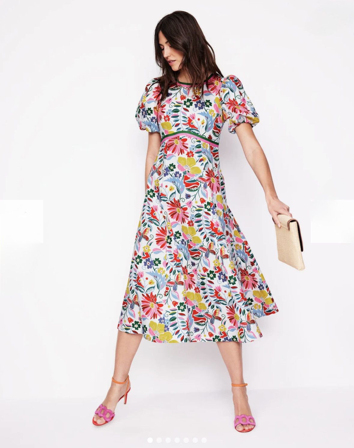 Boden Boden wild flower puff sleeve high neck midi linen cotton Size M / US 6-8 / IT 42-44 - 5 Thumbnail