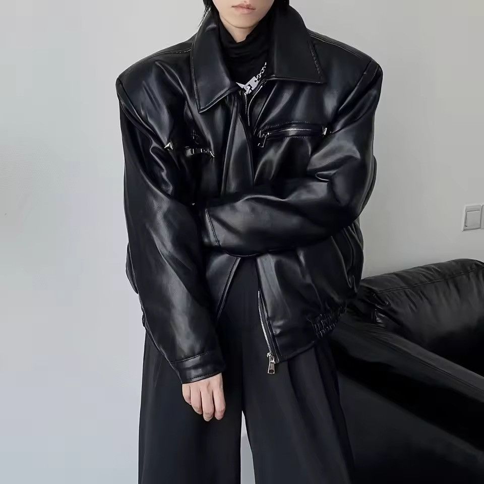 Japanese Brand Boxy Cropped Vegan Leather Bomber Jacket Size US XXL / EU 58 / 5 - 9 Thumbnail