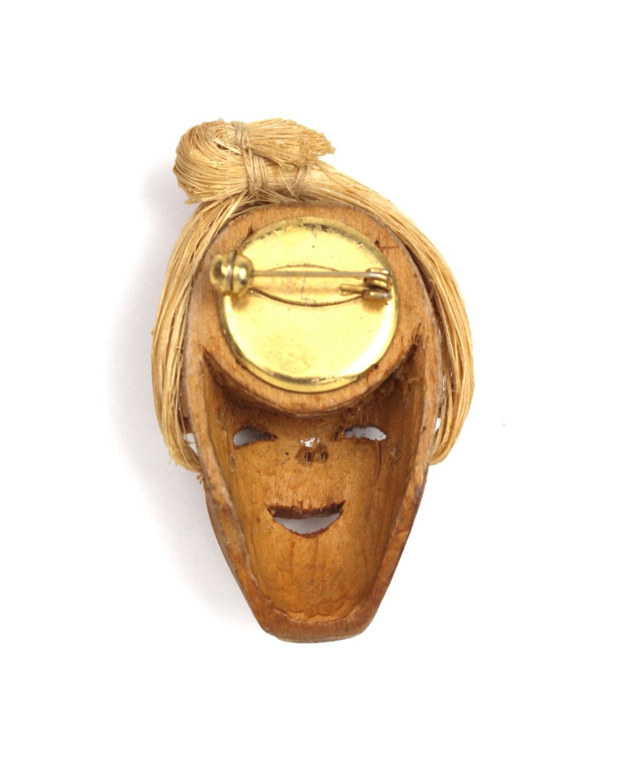 Vintage 1980S OKINAWA ANGAMA MASK WOODEN BROOCH JAPANESE FOLK PIN Size ONE SIZE - 2 Thumbnail