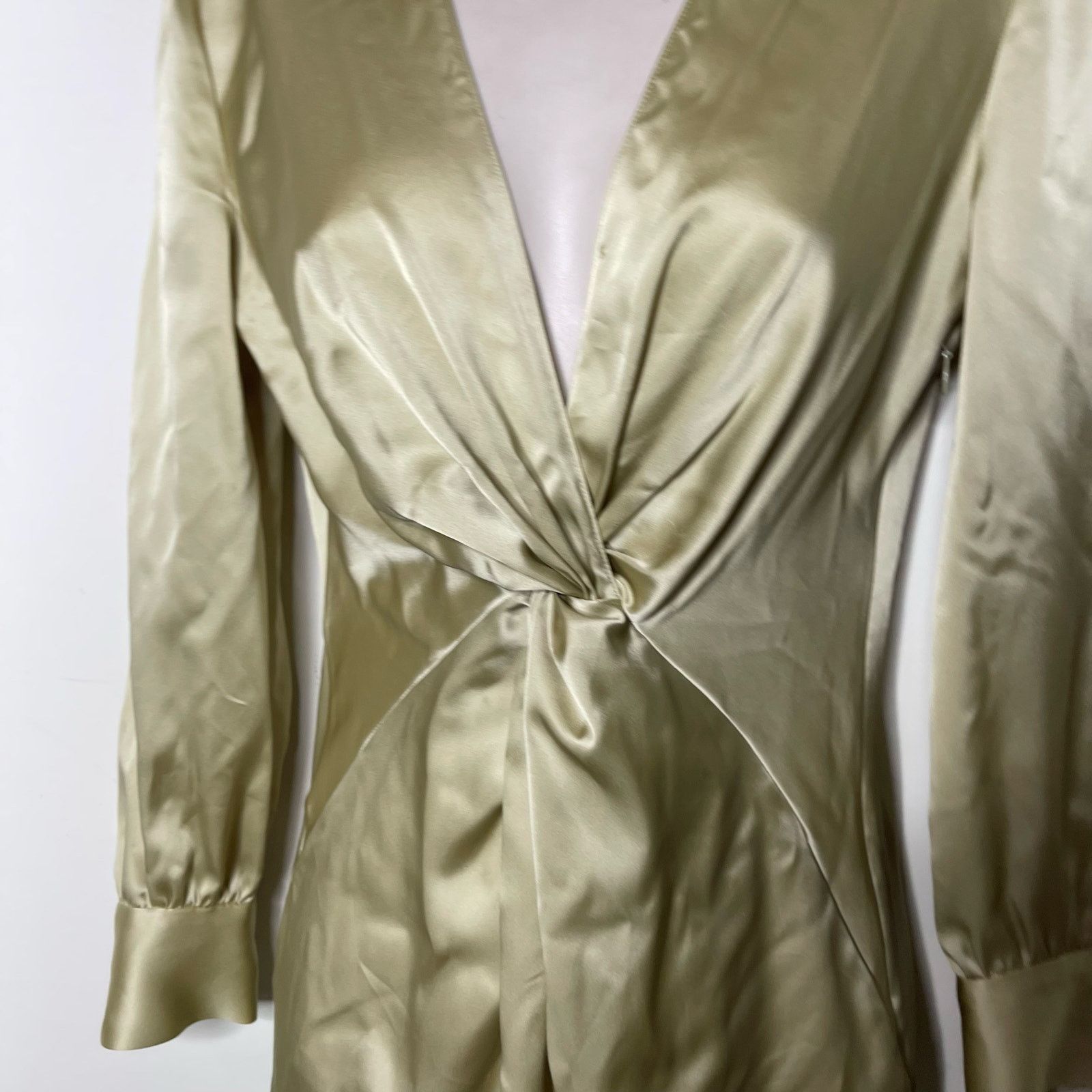 Theory Theory Twist Front Satin Midi Dress in Lime Green sz 00 Size XXS / US 00 / IT 34 - 12 Thumbnail