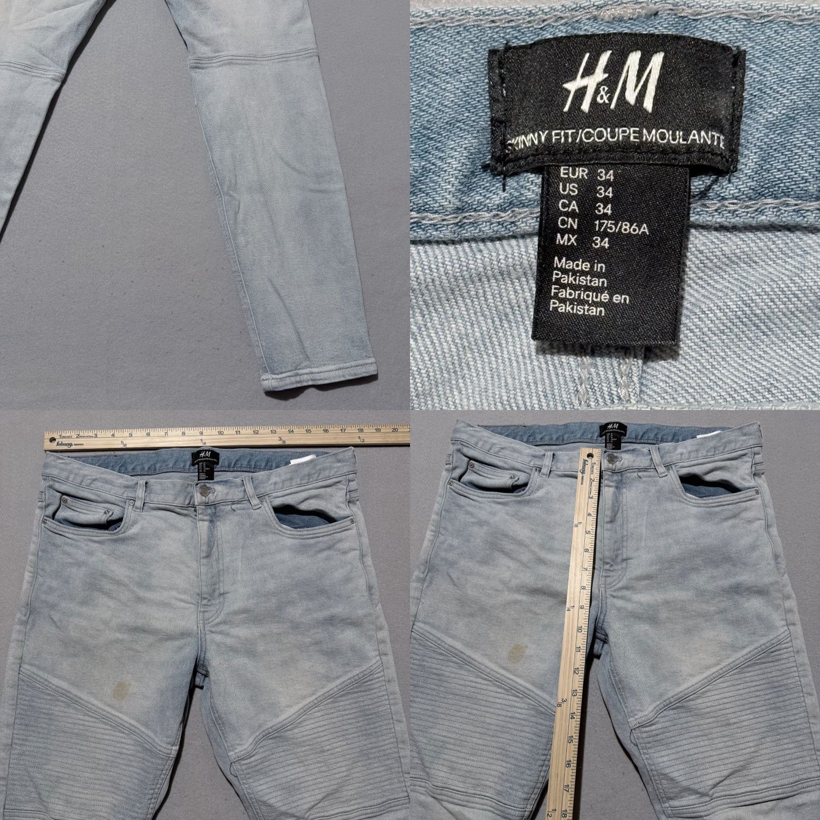 H&M H&M Jeans Men Blue Denim Mid Rise Skinny Moto Biker Zip Fly - 34 Size US 34 / EU 50 - 8 Thumbnail