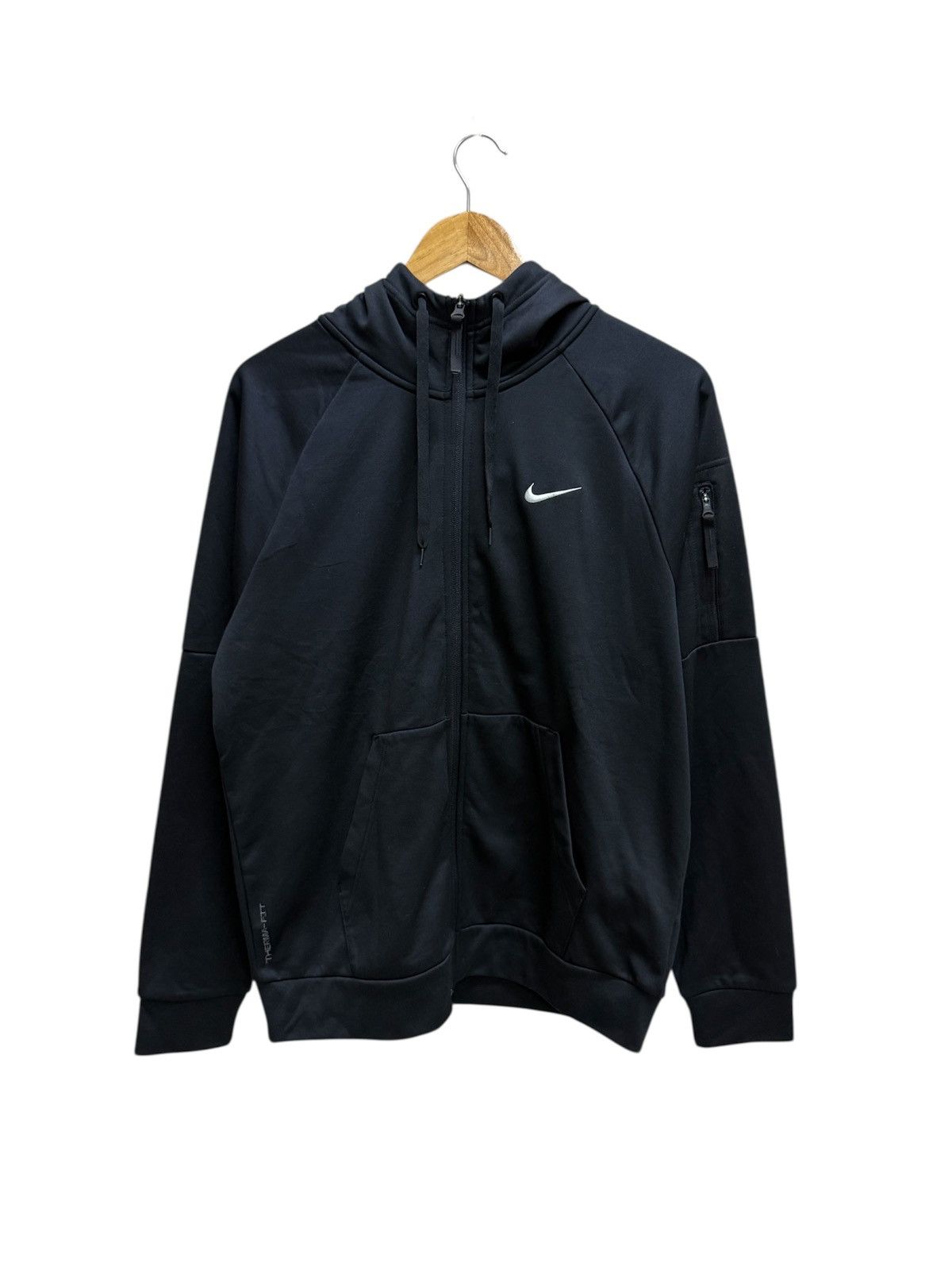 NIKE SWOOSH THERMA FIT ZIPPER BLACK SWEATER HOODIE