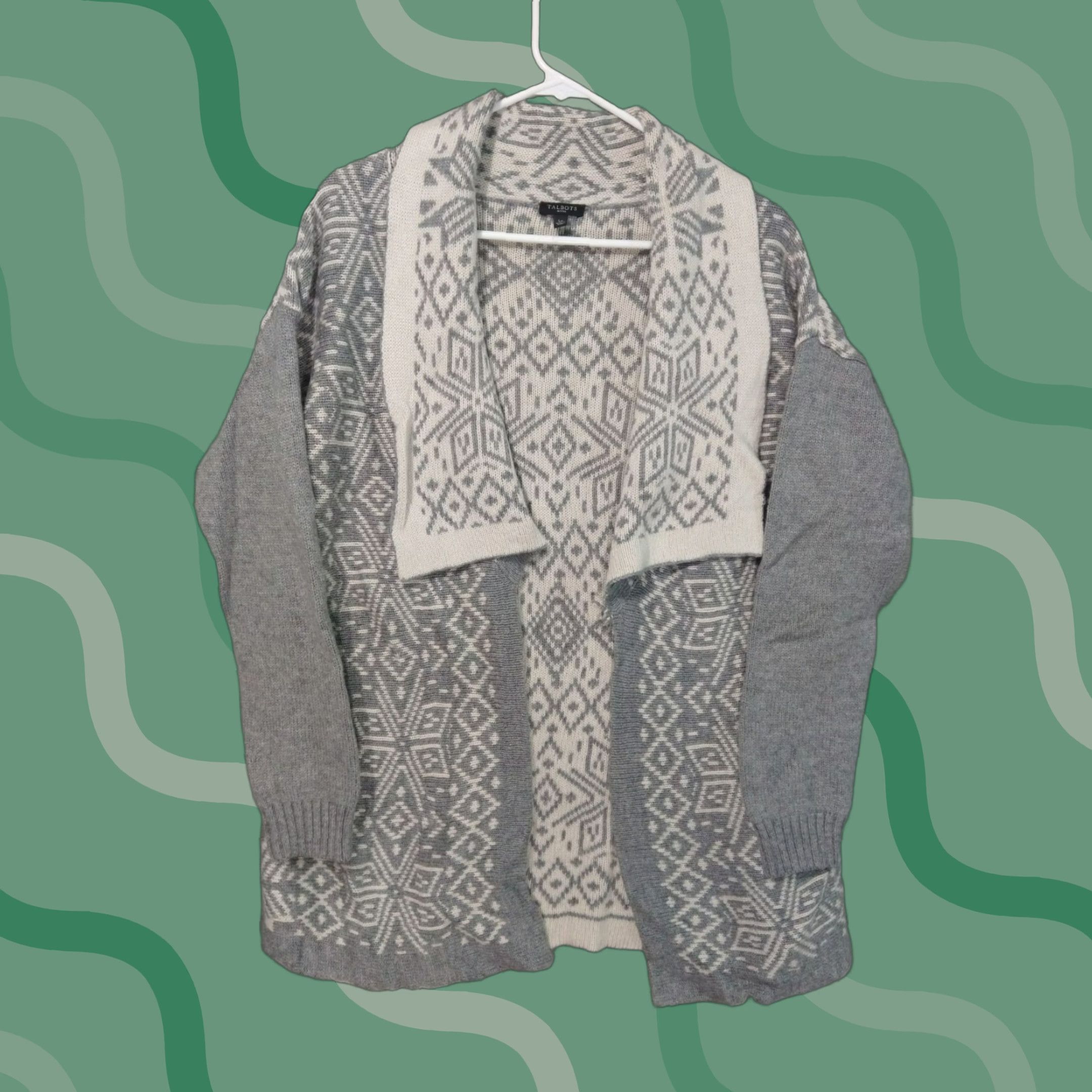 Talbots Talbots Cardigan Sweater Women Large Petite Open Front Aztec Gray Wool Cashmere Blend Knit Style: Tight-Knit Size L / US 10 / IT 46 - 1 Thumbnail