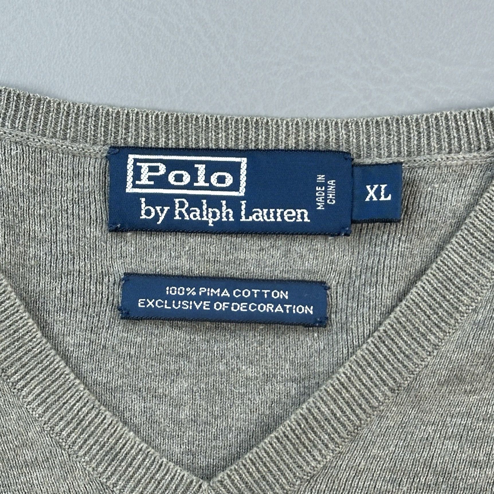 Polo Ralph Lauren VINTAGE Polo Ralph Lauren Sweater Mens XL Gray Pima Cotton V Neck Pullover Size US XL / EU 56 / 4 - 5 Thumbnail