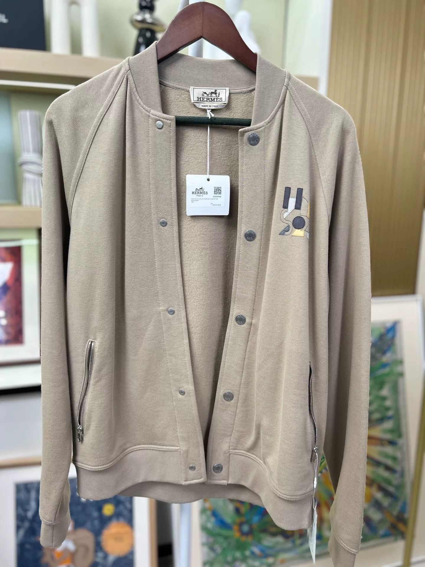 Hermes Hermès Beige Cotton Jacket with Horse Motif Size US L / EU 52-54 / 3 - 1 Thumbnail
