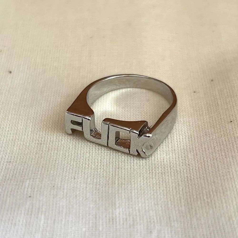 Jewelry silver fuck text stainless steel ring Size ONE SIZE - 2 Thumbnail