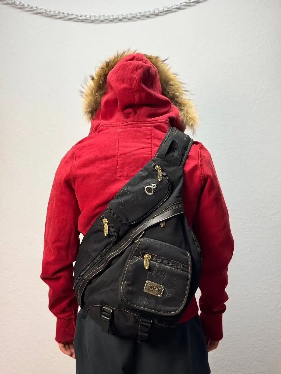 If Six Was Nine Vintage Bag Fur Sling Bag Vintage Cargo Bag Multi Pocket in Black, Men's