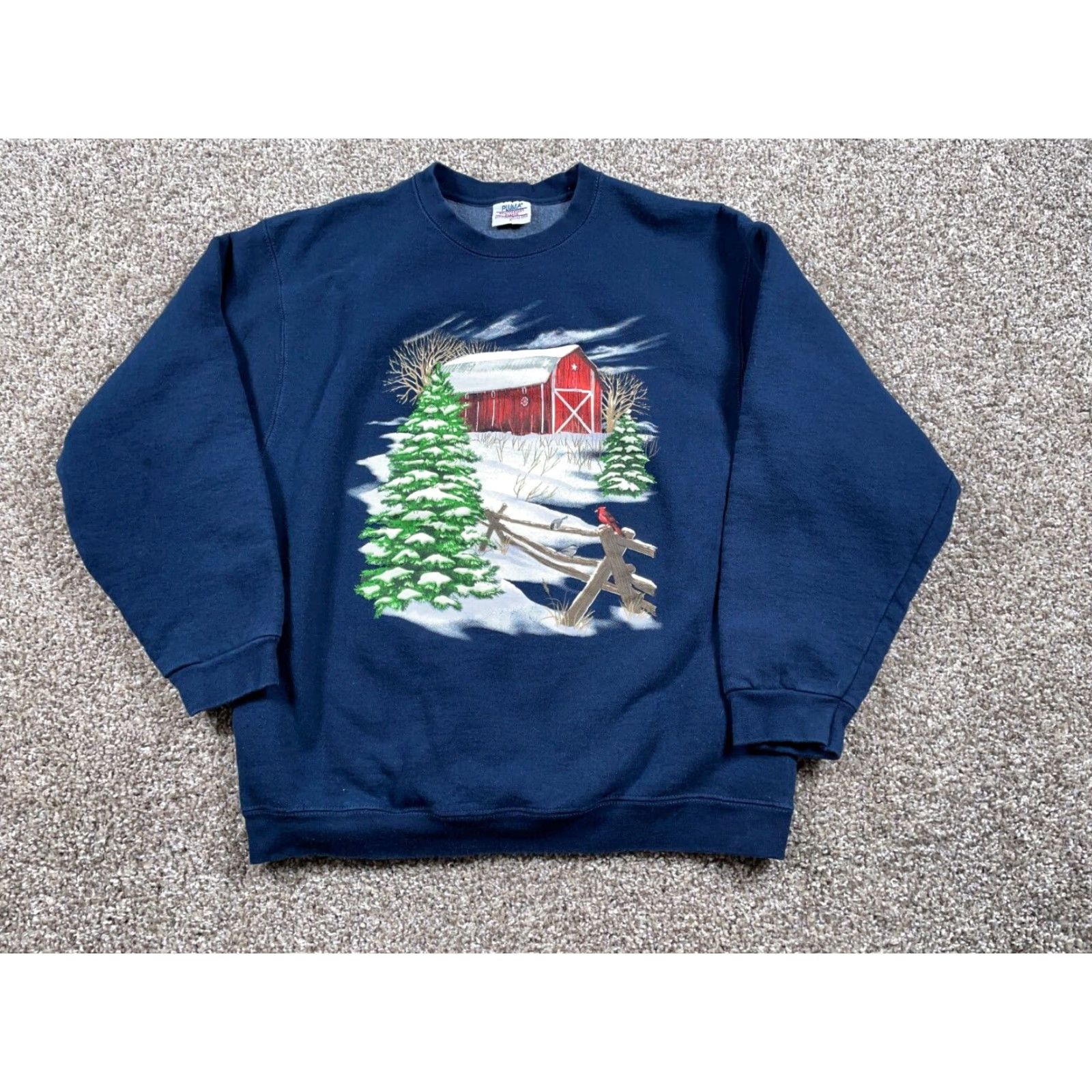 Vintage VTG Pluma Scenic Bird Barn Outdoor Print Sweatshirt Adult Large Blue Heavyweight Size L / US 10 / IT 46 - 2 Thumbnail