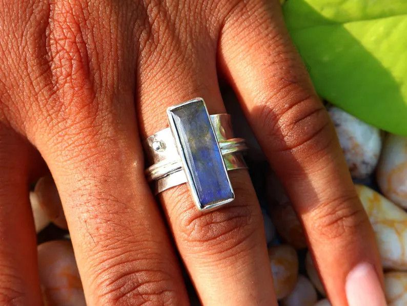 Handmade Labradorite Spinner Ring, Handmade Sterling Silver Ring Gift Size ONE SIZE - 9 Thumbnail