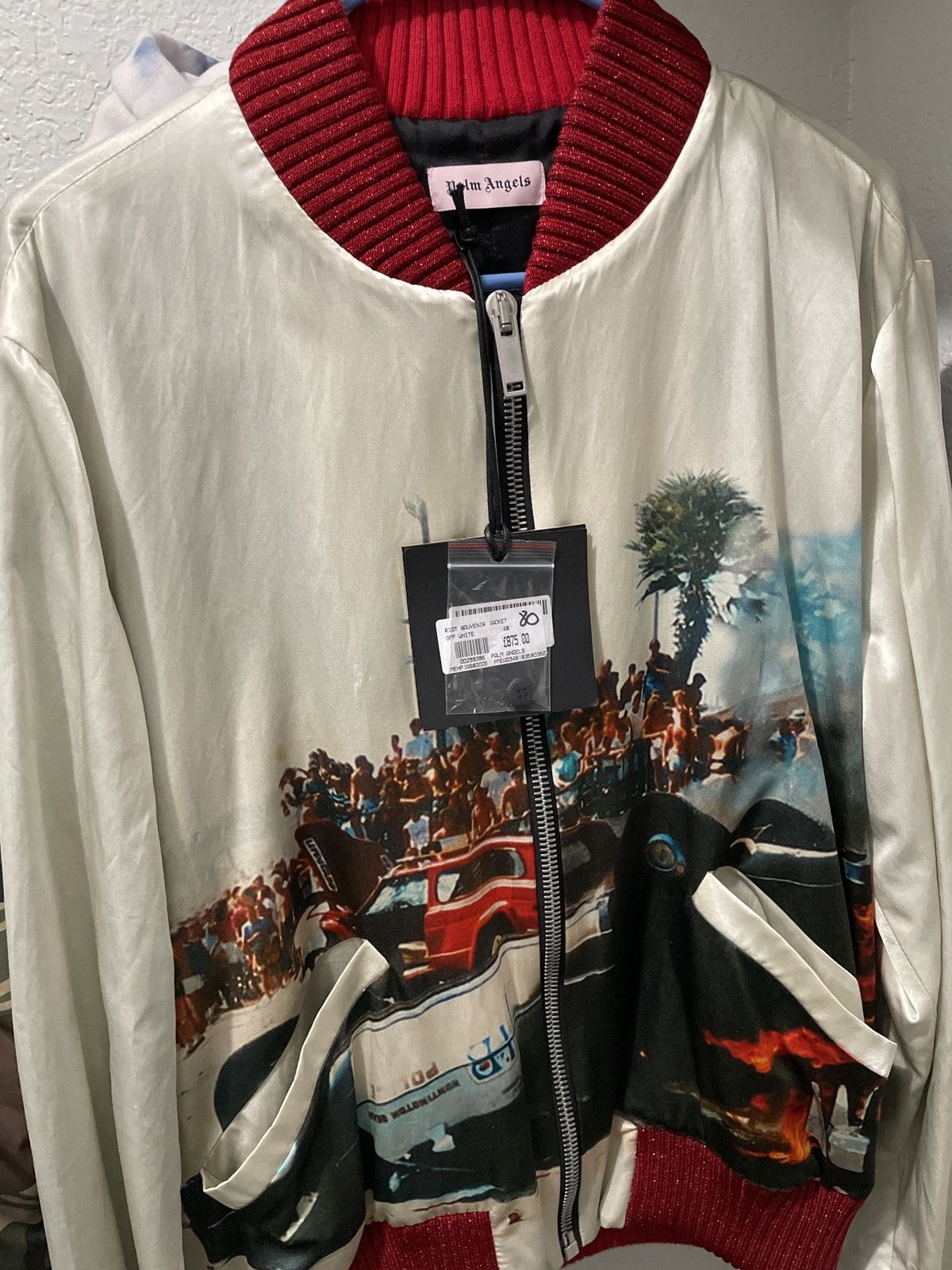 image of Palm Angels Off White Riot Jacket in Black, Men's (Size Small)