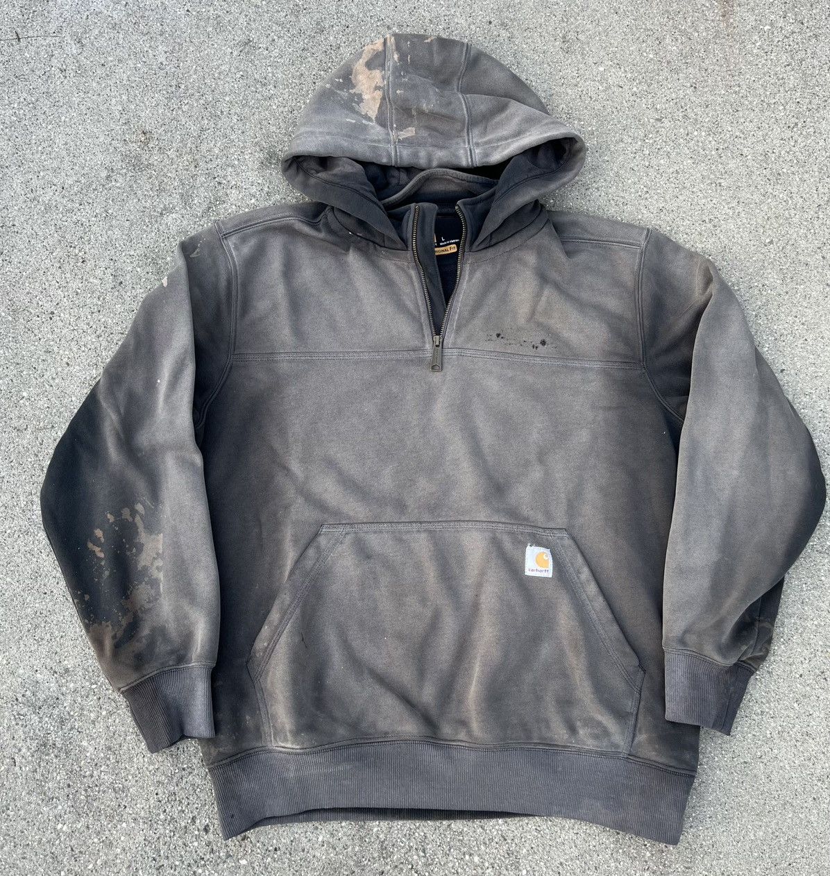 Carhartt Custom Carhartt 1/4 Zip Hoodie Sun Fade Thrash Rain Defender Size US L / EU 52-54 / 3 - 8 Thumbnail