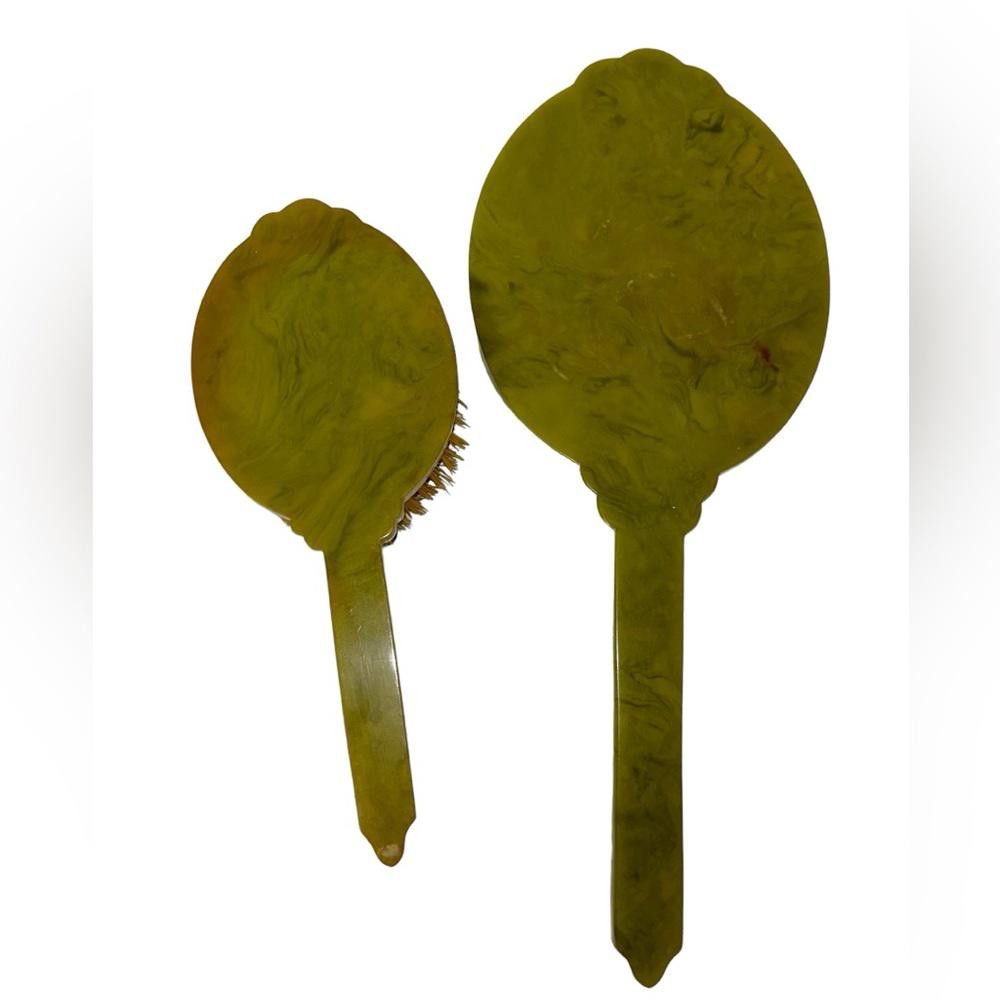 Designer Vintage Art Deco Green Mirror Brush Set Size ONE SIZE - 2 Thumbnail