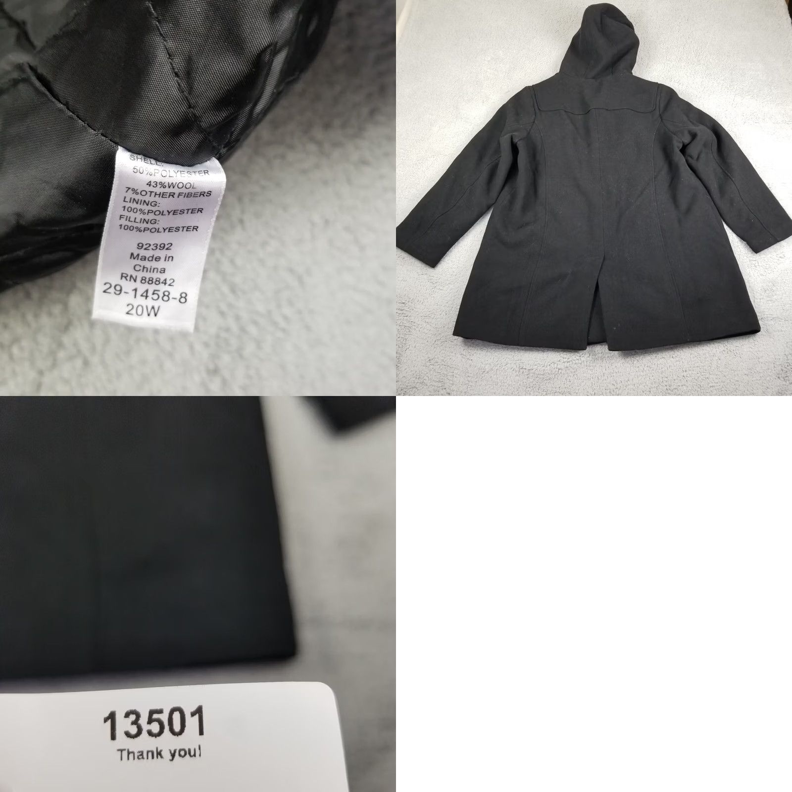 Vintage Woman Within Lux Wool Duffle Coat Jacket Plus Size 20W Black Lined Wool Blend, Hooded, Toggle, Long Sleeve, Vintage? No, 20W Women Coat Size 3XL / US 20-22 - 8 Thumbnail