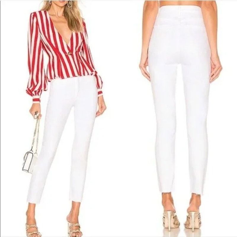Agolde AGOLDE Nico High Rise Button Fly White Denim Cropped Jeans Size 27" / US 4 / IT 40 - 1 Thumbnail