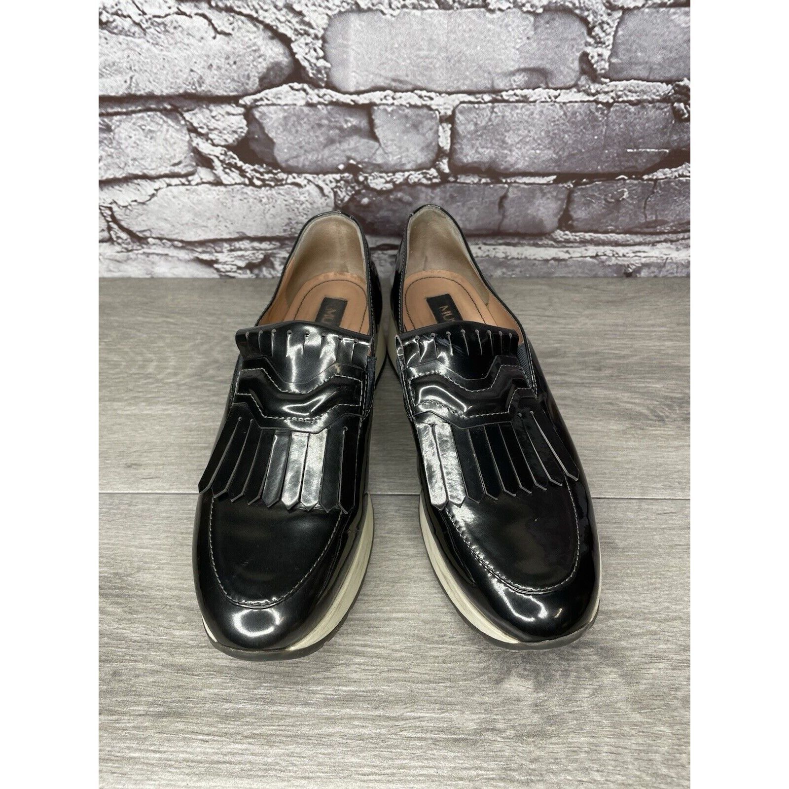 Other Musette Pewter Metallic Patent Leather Kiltie Wedge Shoes Wo Size US 7 / IT 37 - 4 Thumbnail