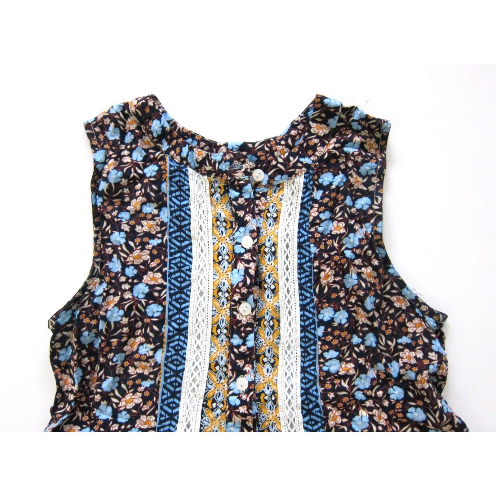 Anthropologie Blue Tassel Anthropologie Blouse Sleeveless Tunic S Blue Floral Rayon Size S / US 4 / IT 40 - 5 Thumbnail