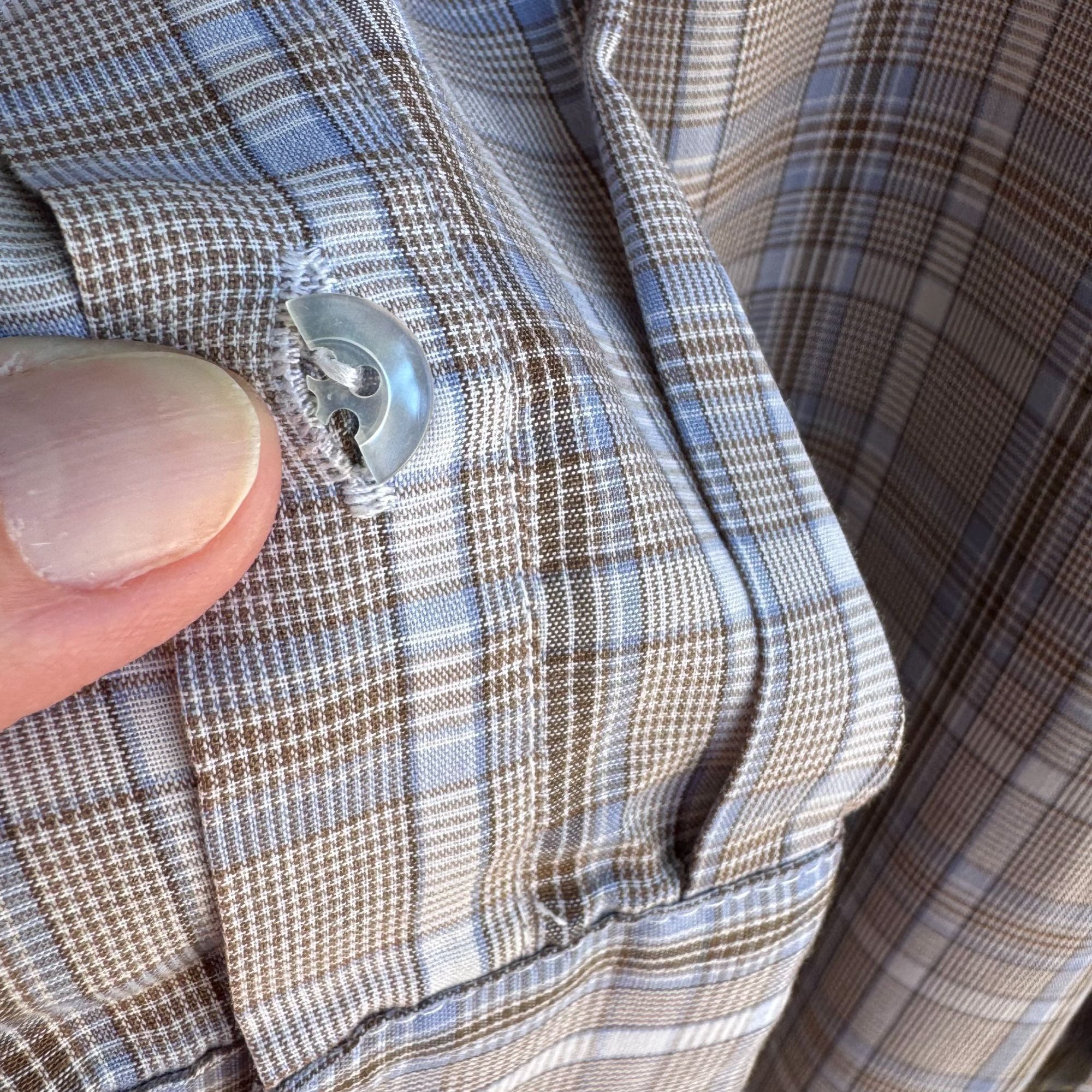 Other ESM Vintage Mens Band Collar Button-Up Blue Brown Retro Prep Size US M / EU 48-50 / 2 - 11 Thumbnail