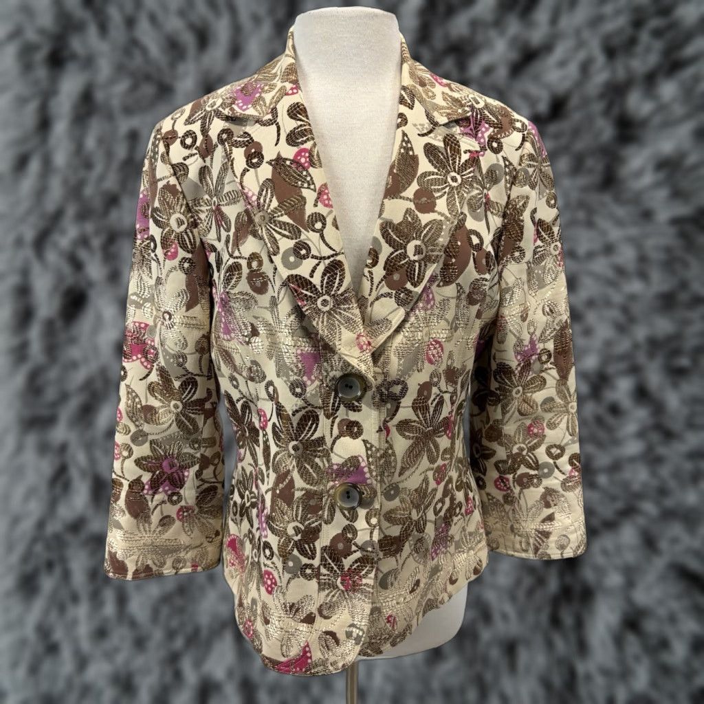 Vintage VINTAGE Lafayette 148 Floral Brocade Blazer Women’s Size 14 Brown Cream Business Party 90s Classic Size XL / US 12-14 / IT 48-50 - 1 Thumbnail