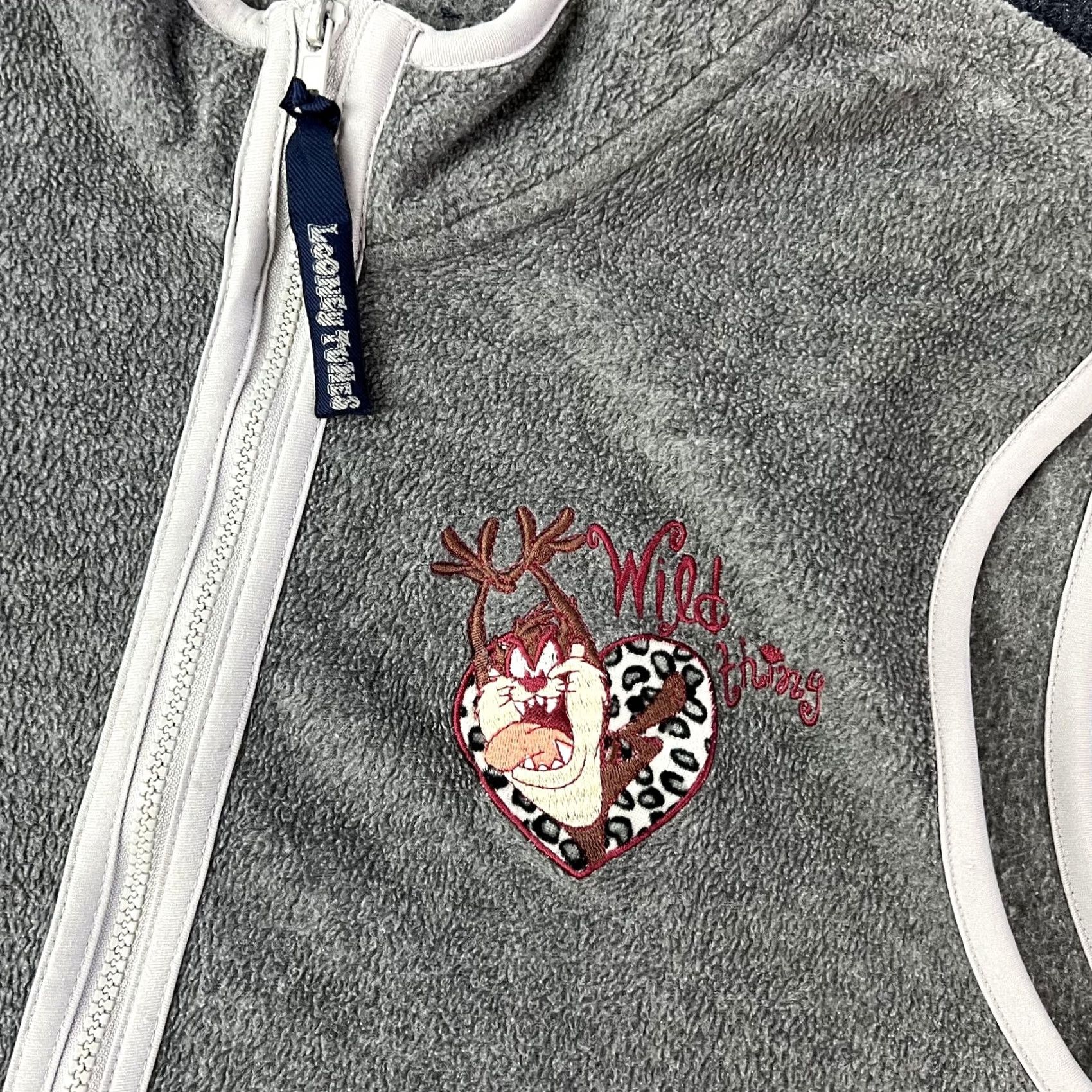Vintage Looney Tunes Vest Women Large Fleece Zip Up Embroidered Taz Heart Wild Thing Size L / US 10 / IT 46 - 2 Thumbnail