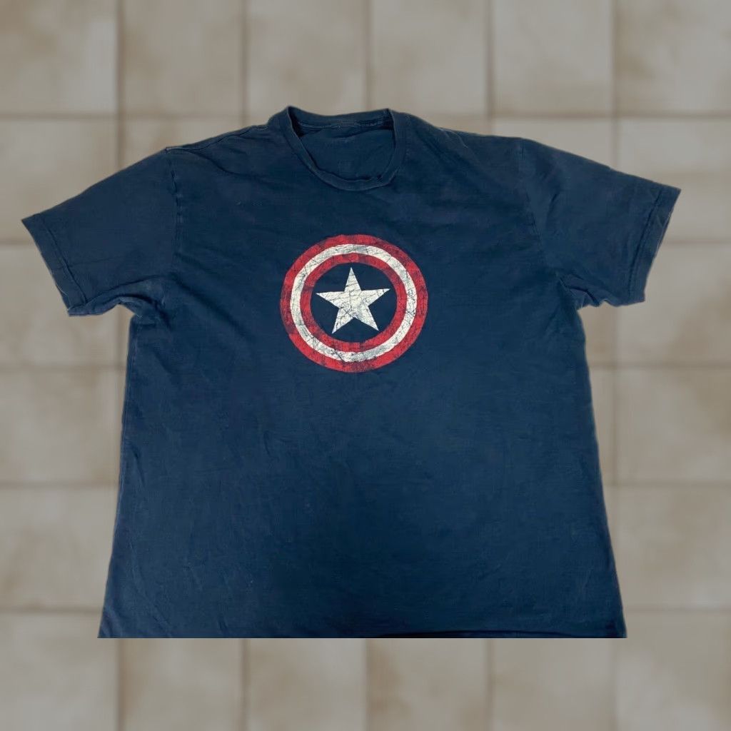 Vintage Marvel Captain America Mens Shirt XL Blue Short Sleeve Crew Neck T-Shirt Logo Stretch Cotton Spandex Regular Size US XL / EU 56 / 4 - 1 Thumbnail