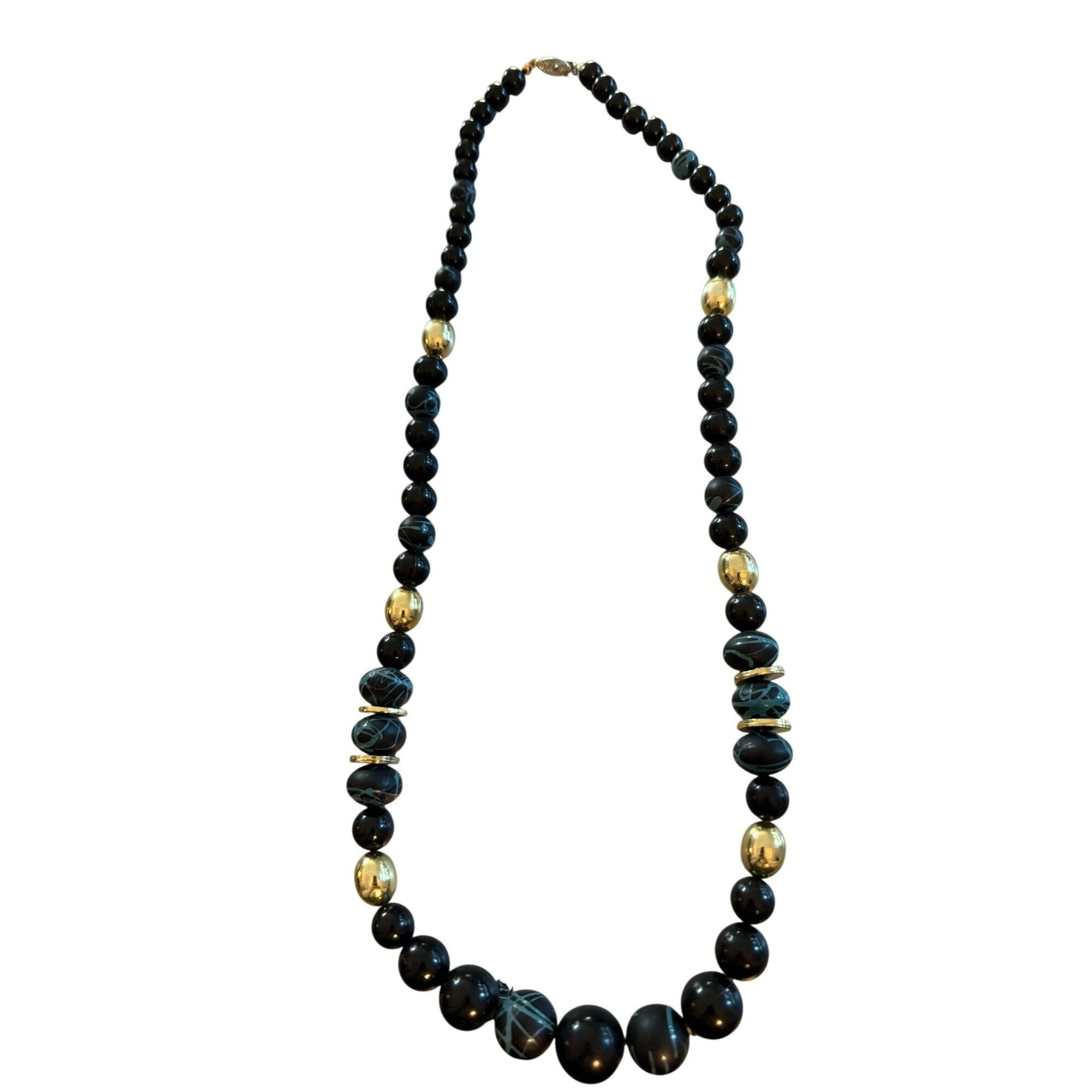 Other Vintage 30" Black & Gold Beaded Necklace With Decorative Ova Size ONE SIZE - 1 Thumbnail