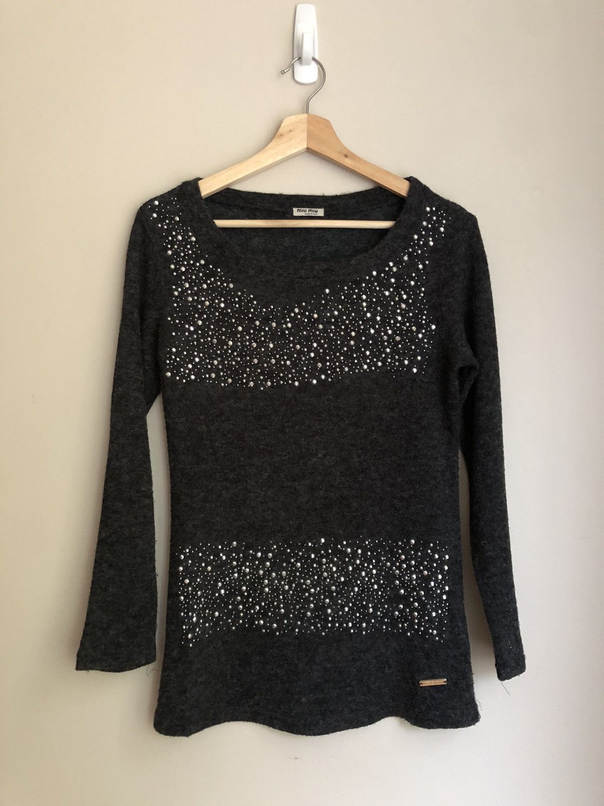 Miu Miu Miu Miu Vintage 2008 Bedazzled Fuzzy Sweater Size L / US 10 / IT 46 - 2 Thumbnail