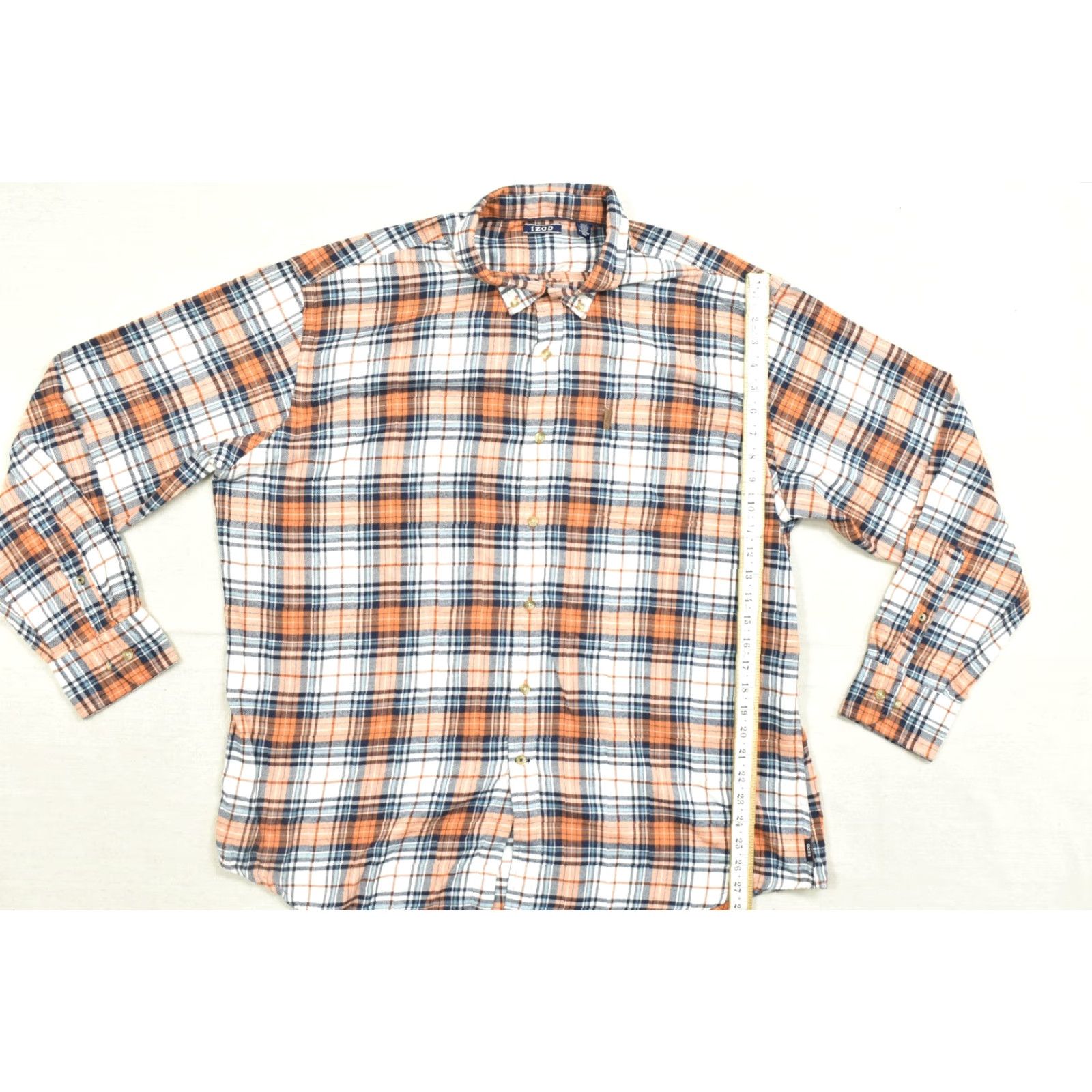 Izod IZOD Shirt Men XXL Plaid Flannel Button-Down Long Sleeve Cotton Orange Blue Pocketed Button-Up Casual Travel Fall Winter Spring Regular Size US XXL / EU 58 / 5 - 4 Thumbnail