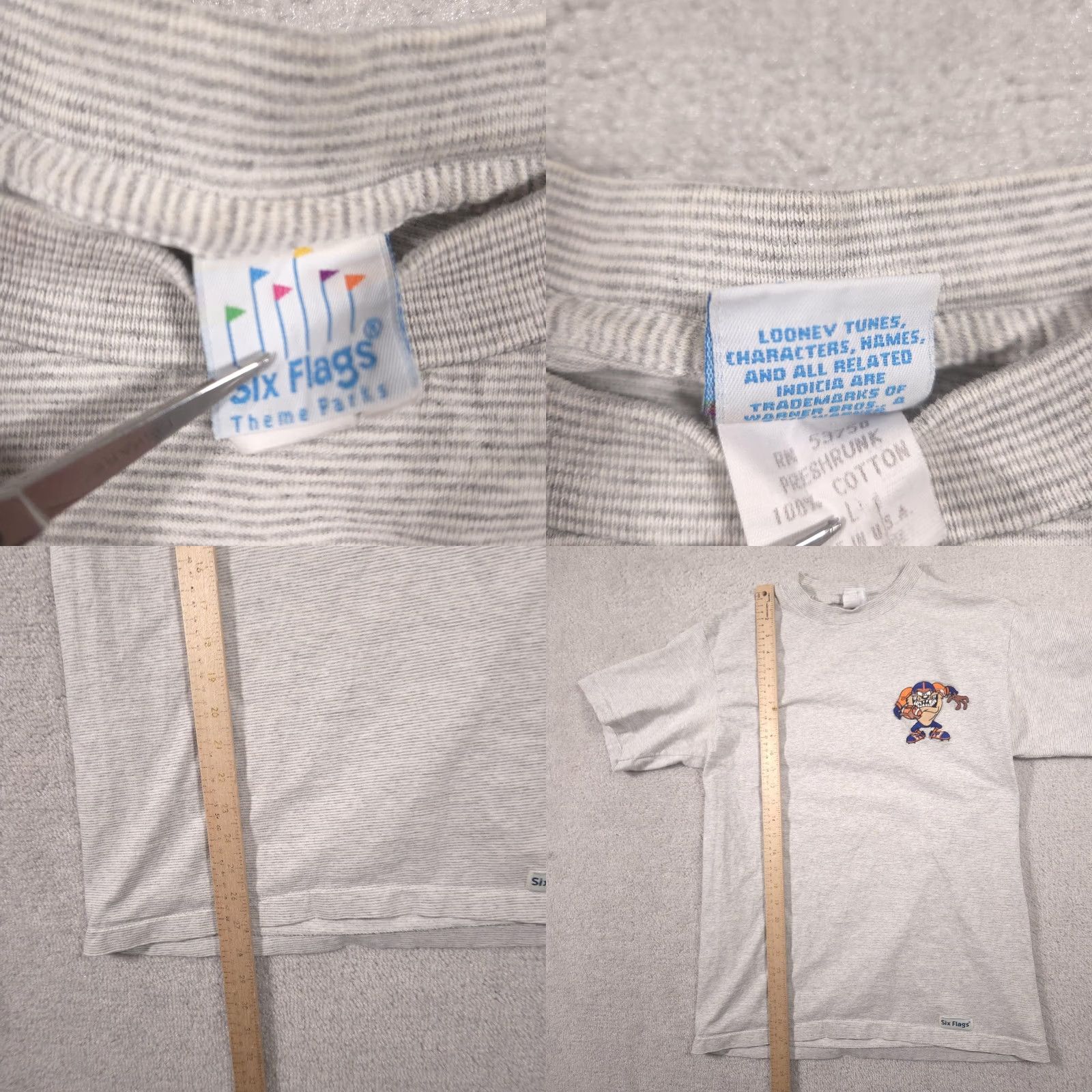 Vintage VINTAGE Six Flags Looney Tunes Shirt Mens Large Gray Taz Football Tee USA Size US L / EU 52-54 / 3 - 9 Thumbnail