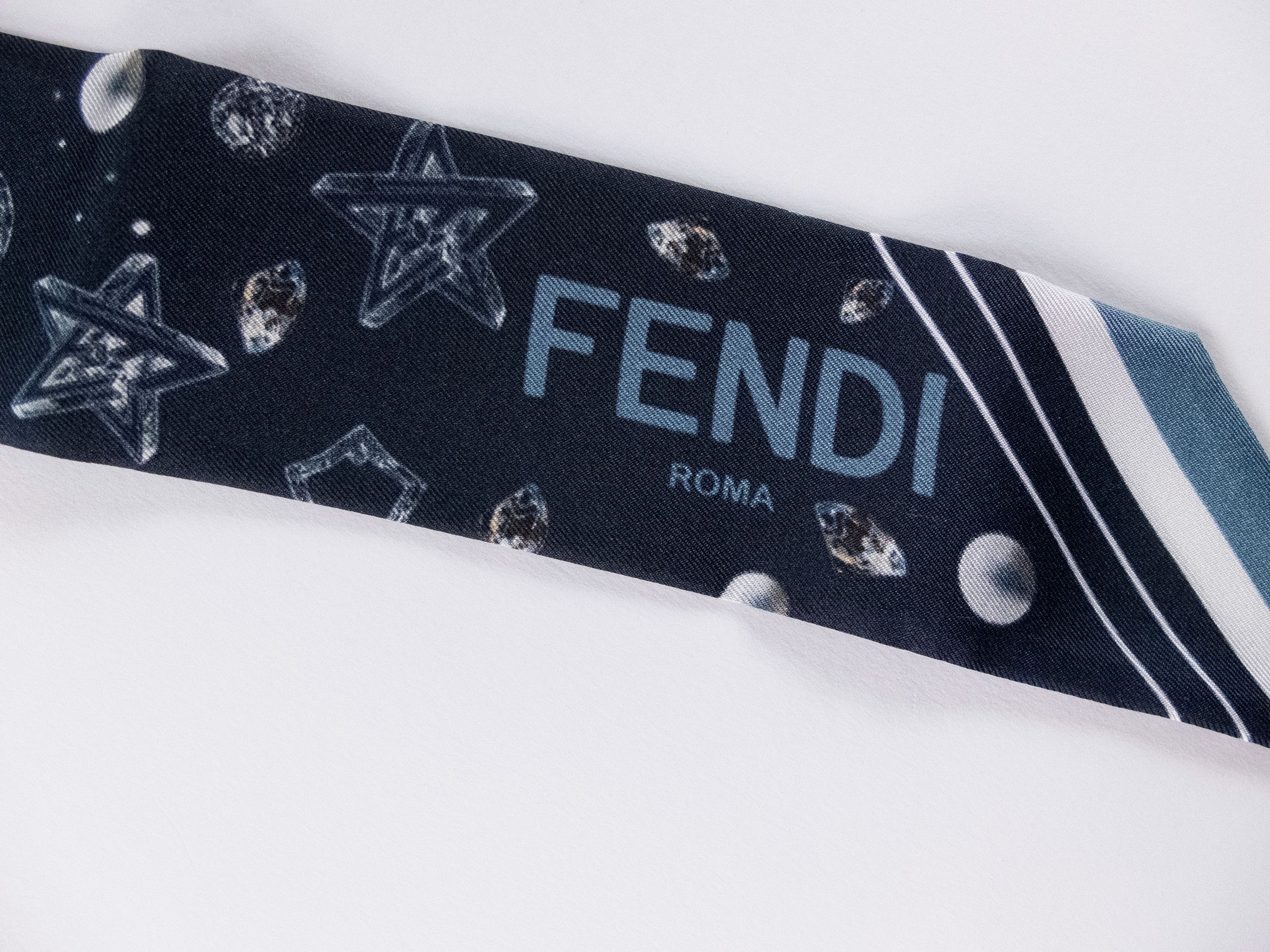 Fendi FENDI navy blue stars planets & logo silk mitzah scarf Size ONE SIZE - 2 Thumbnail