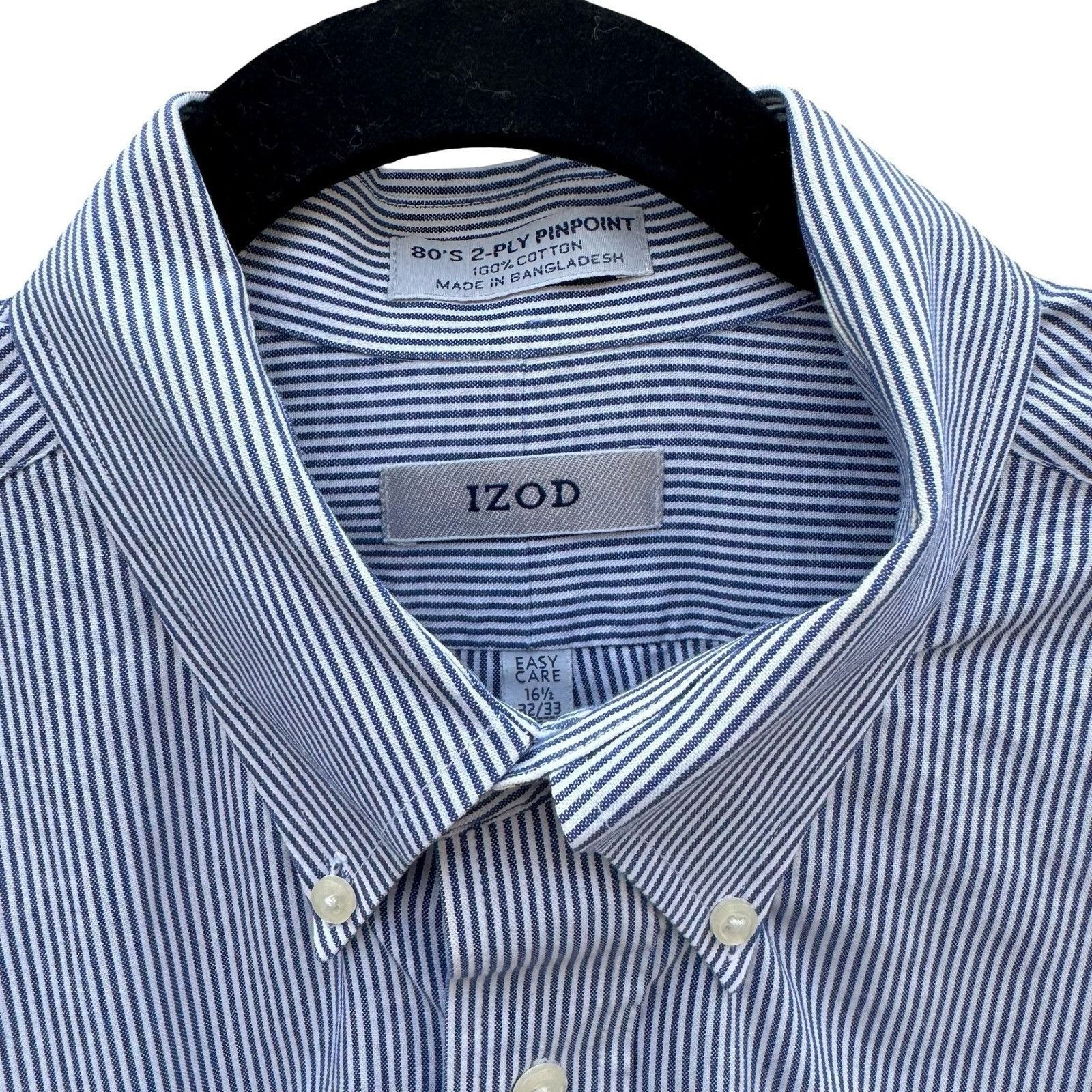 Izod IZOD Vintage Mens Blue Striped 80s 2-Ply Pinpoint Oxford Shi Size US L / EU 52-54 / 3 - 6 Thumbnail