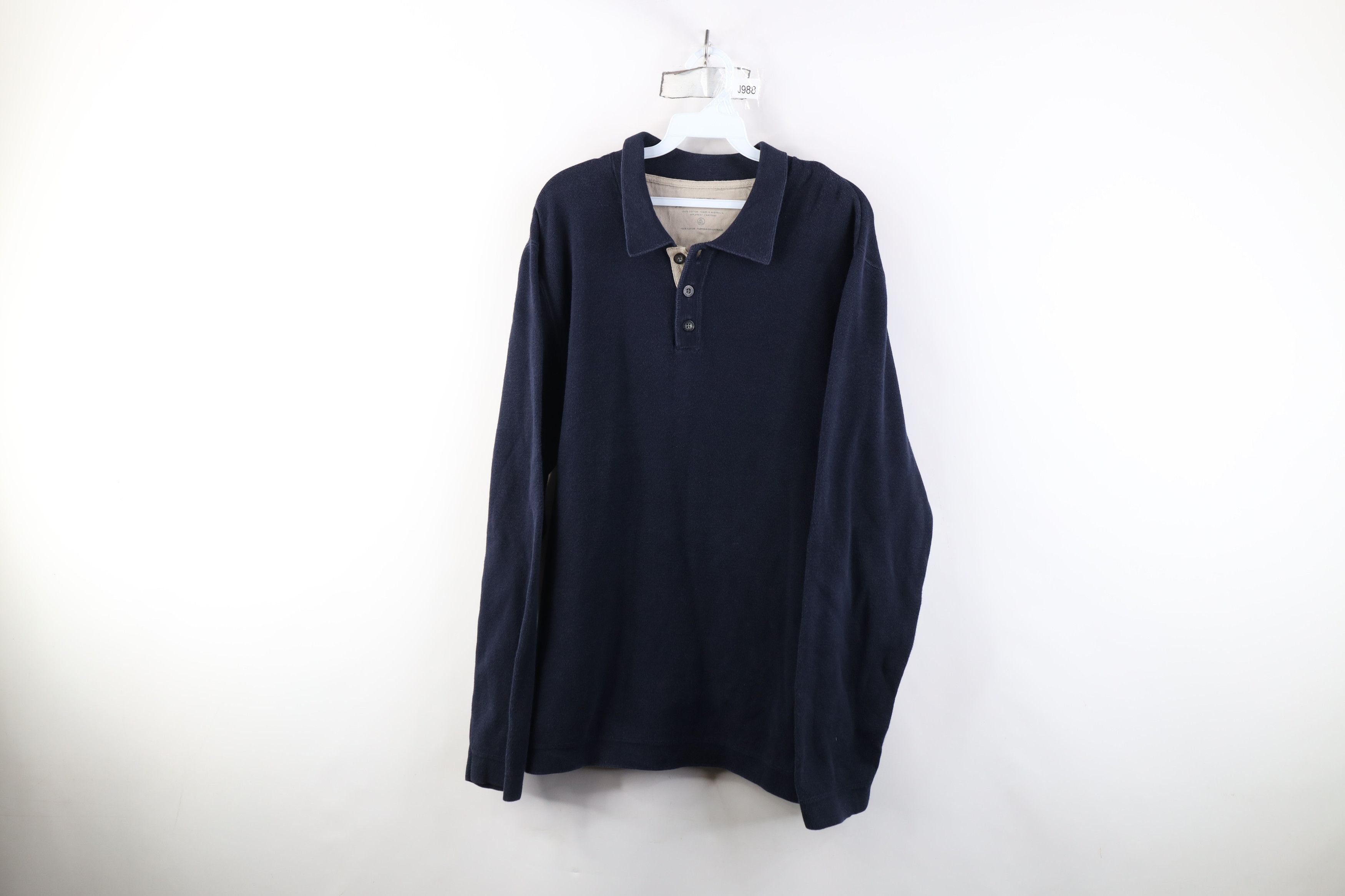 Eddie Bauer Vintage 90s Eddie Bauer Heavyweight Thermal Knit Rugby Blue Size US XL / EU 56 / 4 - 1 Thumbnail