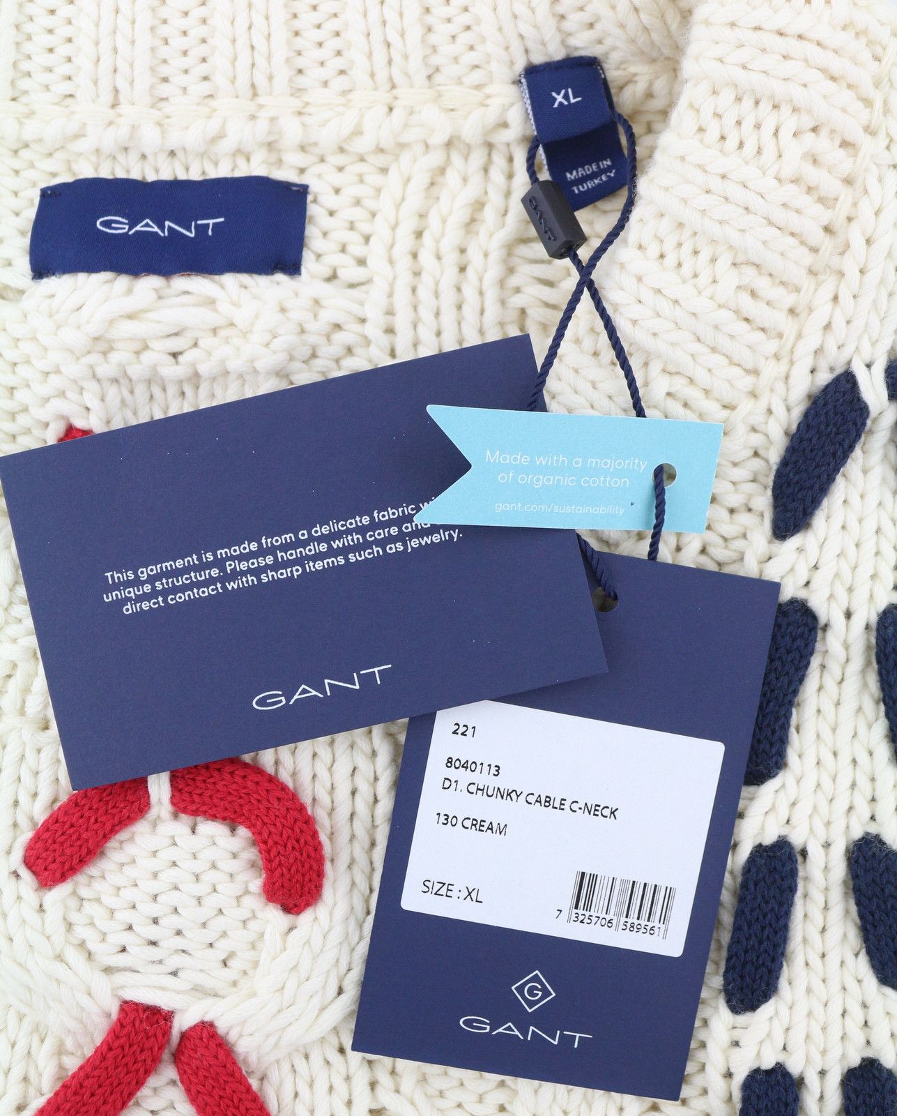 Gant CHUNKY CABLE C-NECK XL Cream Wool Blend Jumper 87317 Size US XL / EU 56 / 4 - 7 Thumbnail