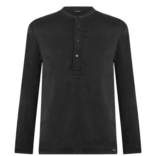 o1g2r1mq0724 Silk Henley Shirts in Black