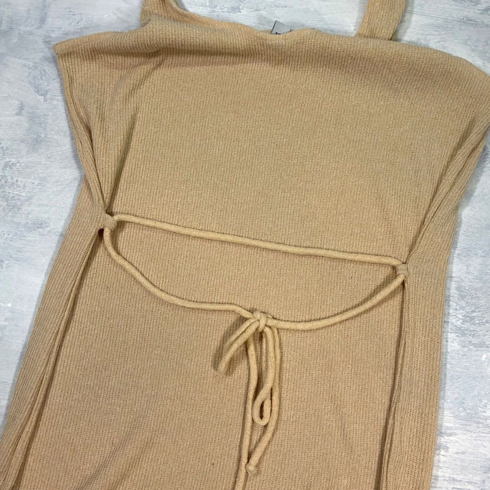 Vintage EUC VER Knit Maxi Dress Tank Style Beige Ribbed Drawstring Sides Slits XL Size XL / US 12-14 / IT 48-50 - 3 Thumbnail