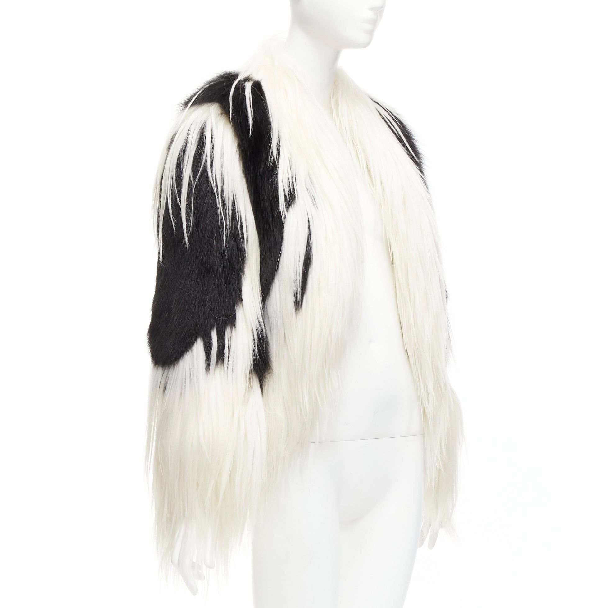 Revillon REVILLON black white rare goat rex rabbit fur patchwork long sleeve coat FR36 S Size S / US 4 / IT 40 - 1 Thumbnail