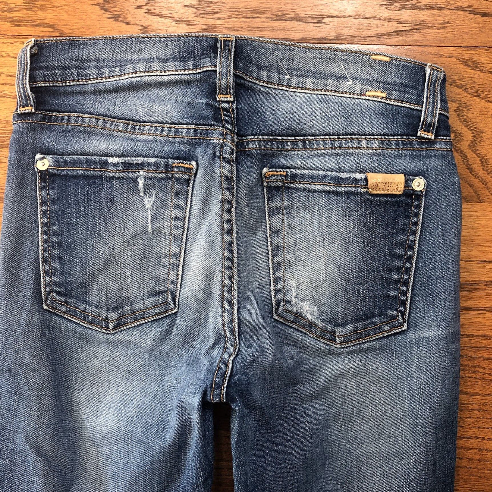 7 For All Mankind 7 for All Mankind Skinny Jeans Womens 24 X 27 Denim Blue Distressed Frayed Hem Super Slim 5-Pocket Button Logo Zip 27 Inseam Size ONE SIZE - 4 Thumbnail