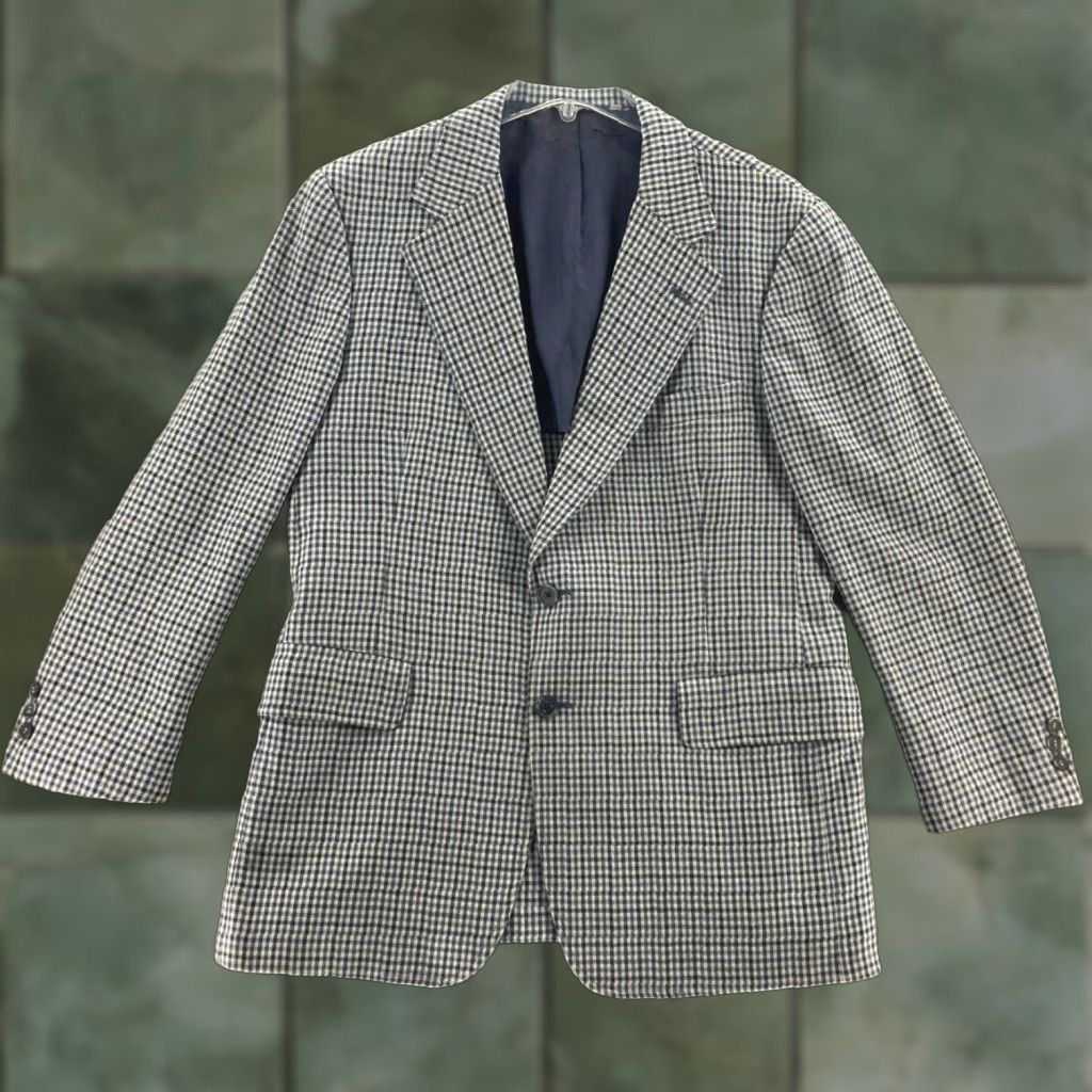 VINTAGE Hart Schaffner Marx Blazer Mens 44R Wool Gray Plaid Notch Lapel Single-Breasted Two-Button USA Made 1940s 50s Mens