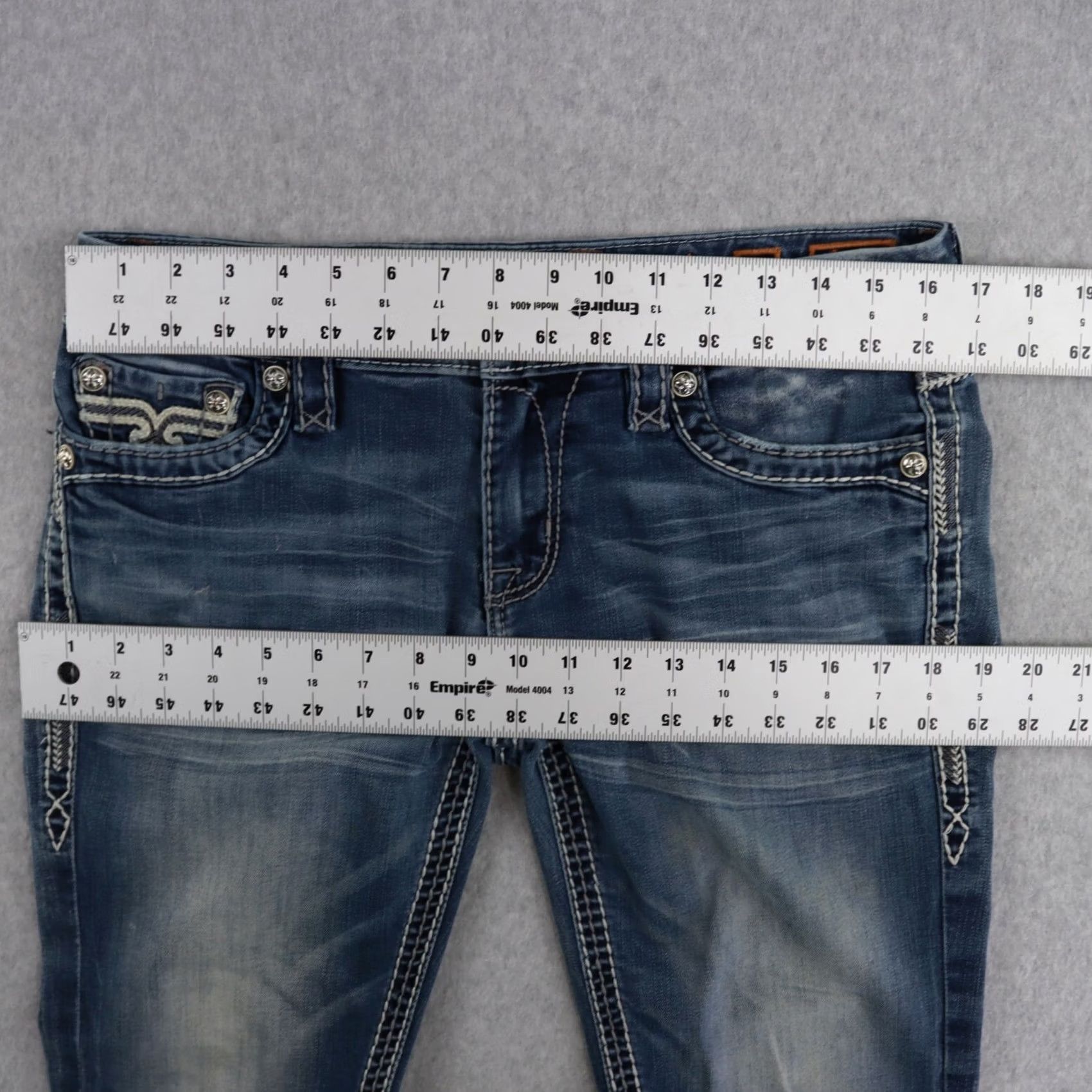 Vintage Rock Revival Jeans Boots Bootcut Distressed Blue 30 US 30 x 22.5in Womens Pants Vintage Style Ashley Distress Denim Size 30" / US 8 / IT 44 - 7 Thumbnail