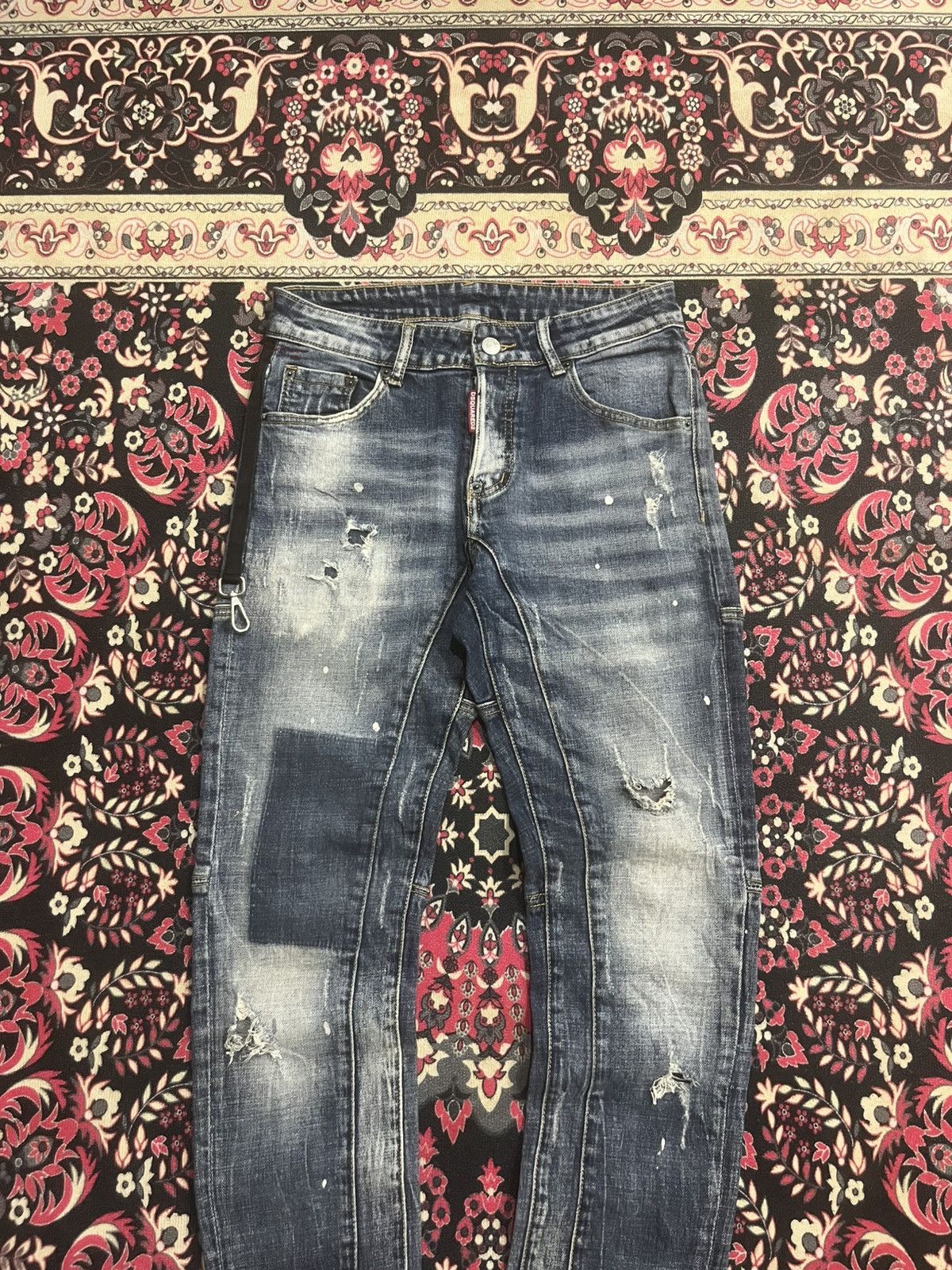 Dsquared2 Dsquared2 Blue Denim Slim Fit Paint Splatter Distressed Jean Size US 29 - 3 Thumbnail