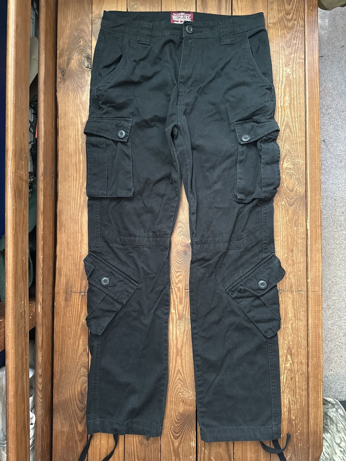 Japanese Brand Matchstick Black Slant Cargo Pants Size US 31 - 1 Thumbnail
