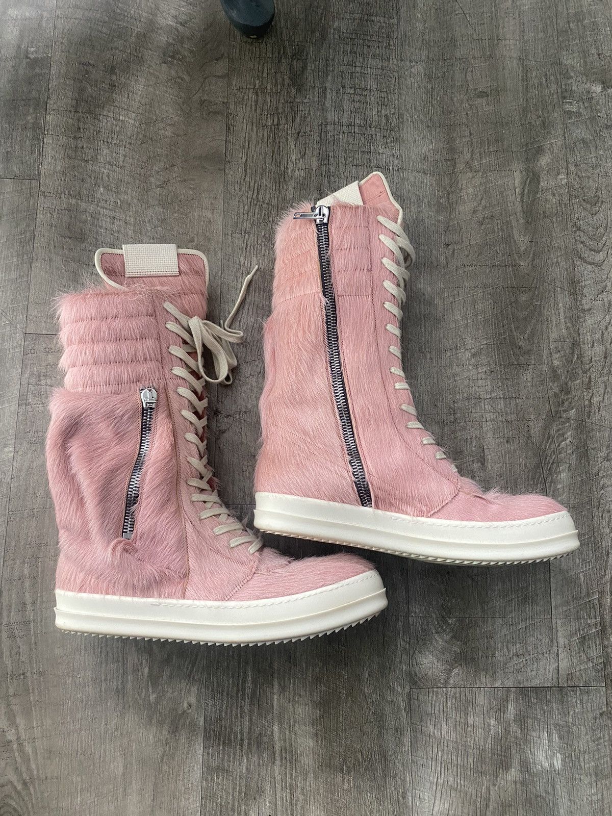 image of Rick Owens Pink Pony Hair Cargobasket Shoes, Men's (Size 10)