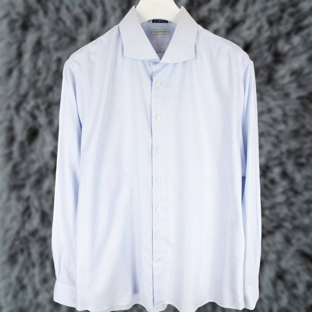 Suitsupply SUITSUPPLY Shirt Men 46 18 Extra Slim Fit Pinstripe Button Up Cotton Formal Blue Size 46R - 1 Thumbnail