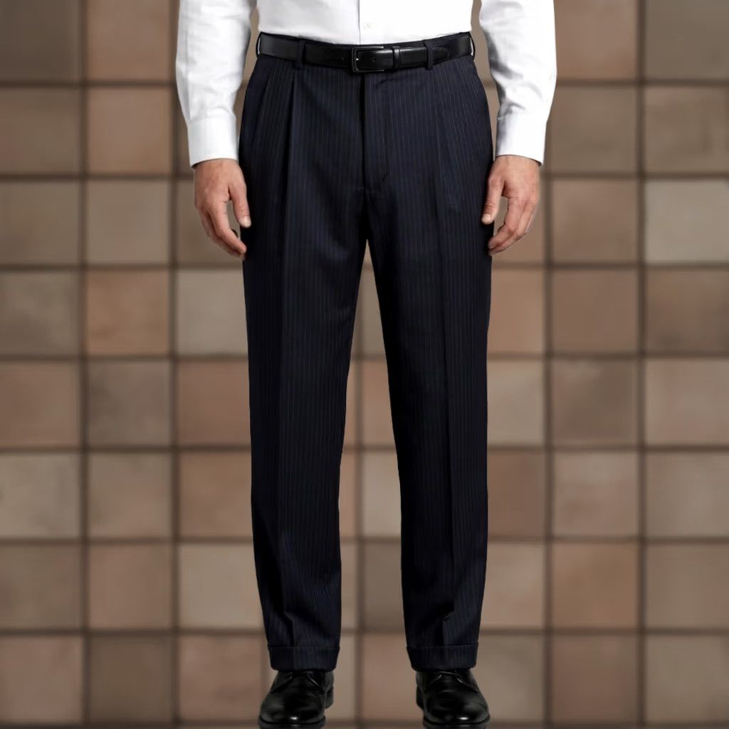 Jos. A. Bank JoS. A. Bank Navy Pinstripe Suit Pants 100% Wool Pleated Cuffed 40 RG Size 40R - 1 Thumbnail
